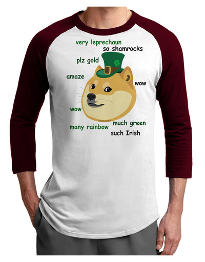 St Patricks Day Leprechaun Doge Adult Raglan Shirt-Raglan Shirt-TooLoud-White-Cardinal-X-Small-Davson Sales