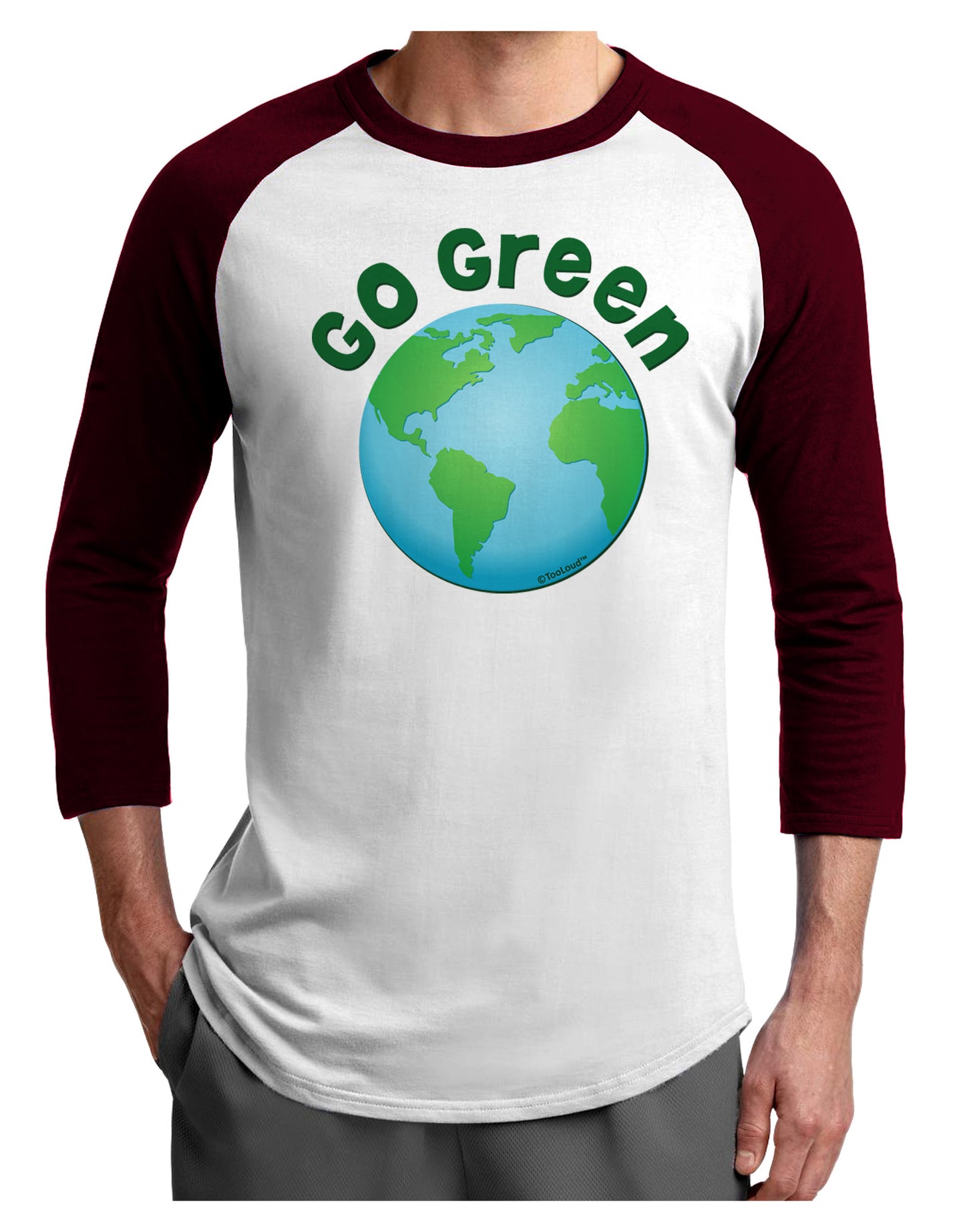 Go Green - Planet Earth Adult Raglan Shirt-TooLoud-White-Cardinal-X-Small-Davson Sales