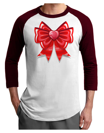 Valentine's Day Heart Bow Adult Raglan Shirt-Raglan Shirt-TooLoud-White-Cardinal-X-Small-Davson Sales