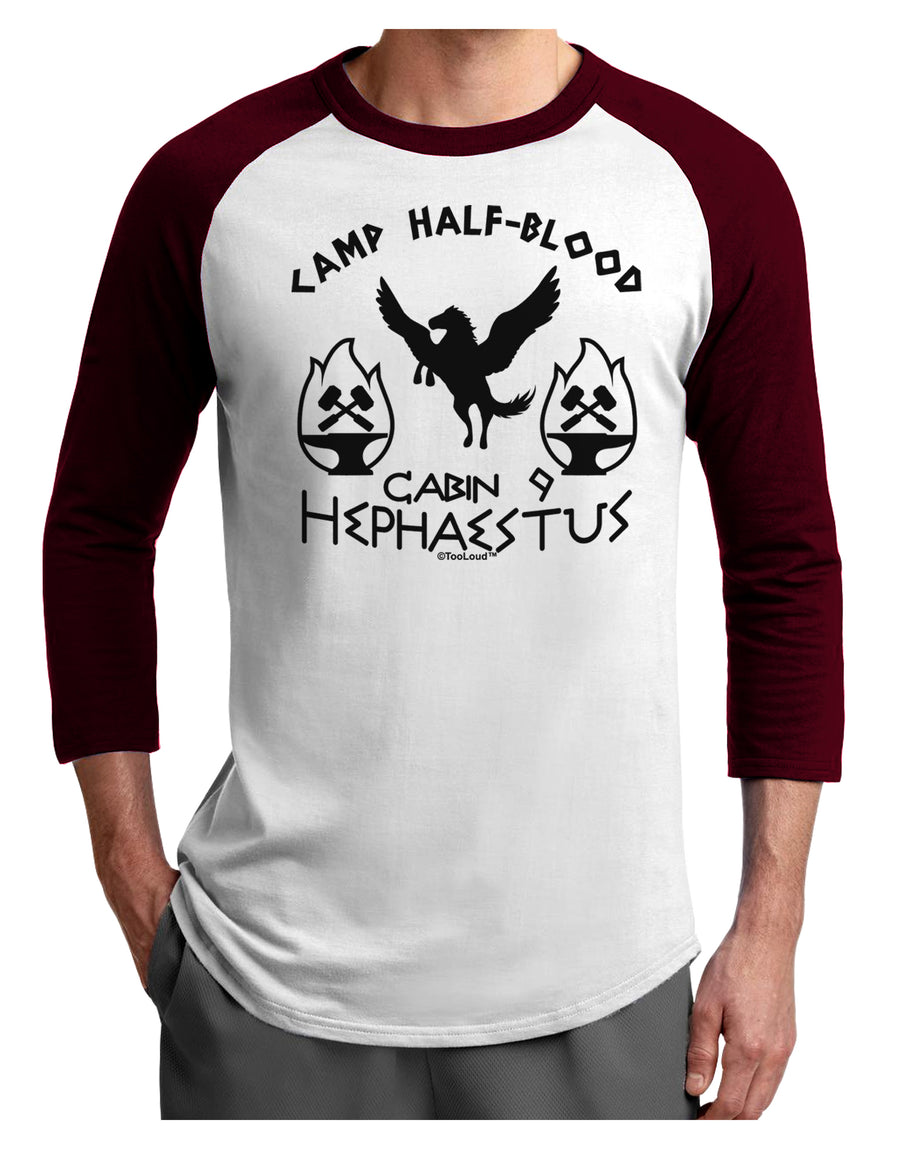 Cabin 9 Hephaestus Half Blood Adult Raglan Shirt-TooLoud-White-Black-X-Small-Davson Sales