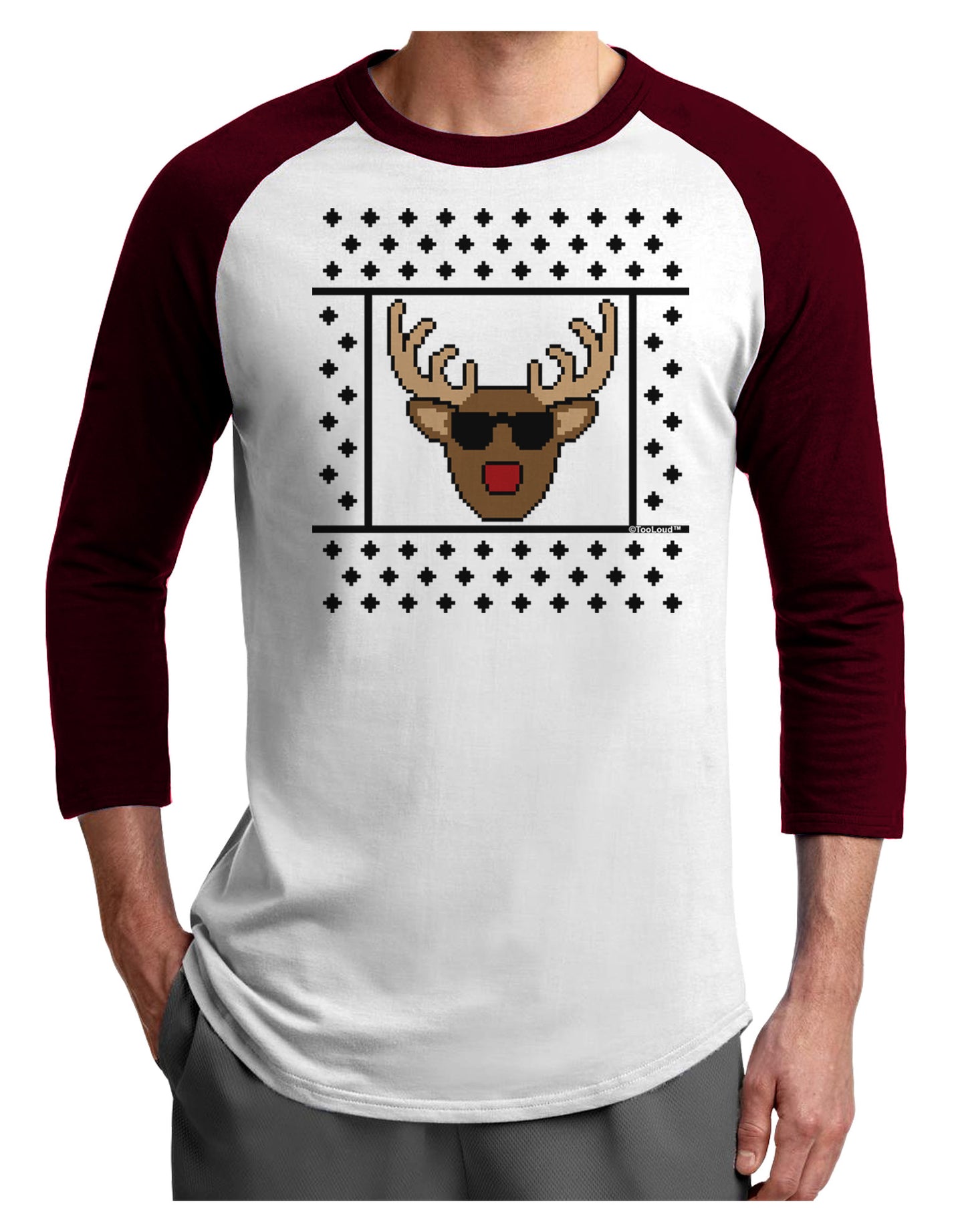 Cool Rudolph Sweater Adult Raglan Shirt-TooLoud-White-Cardinal-X-Small-Davson Sales