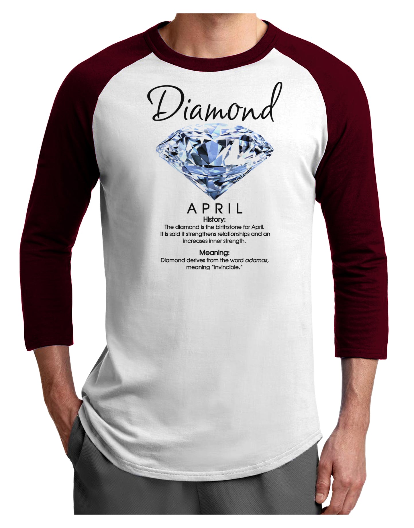 Birthstone Diamond Adult Raglan Shirt-Raglan Shirt-TooLoud-White-Cardinal-X-Small-Davson Sales