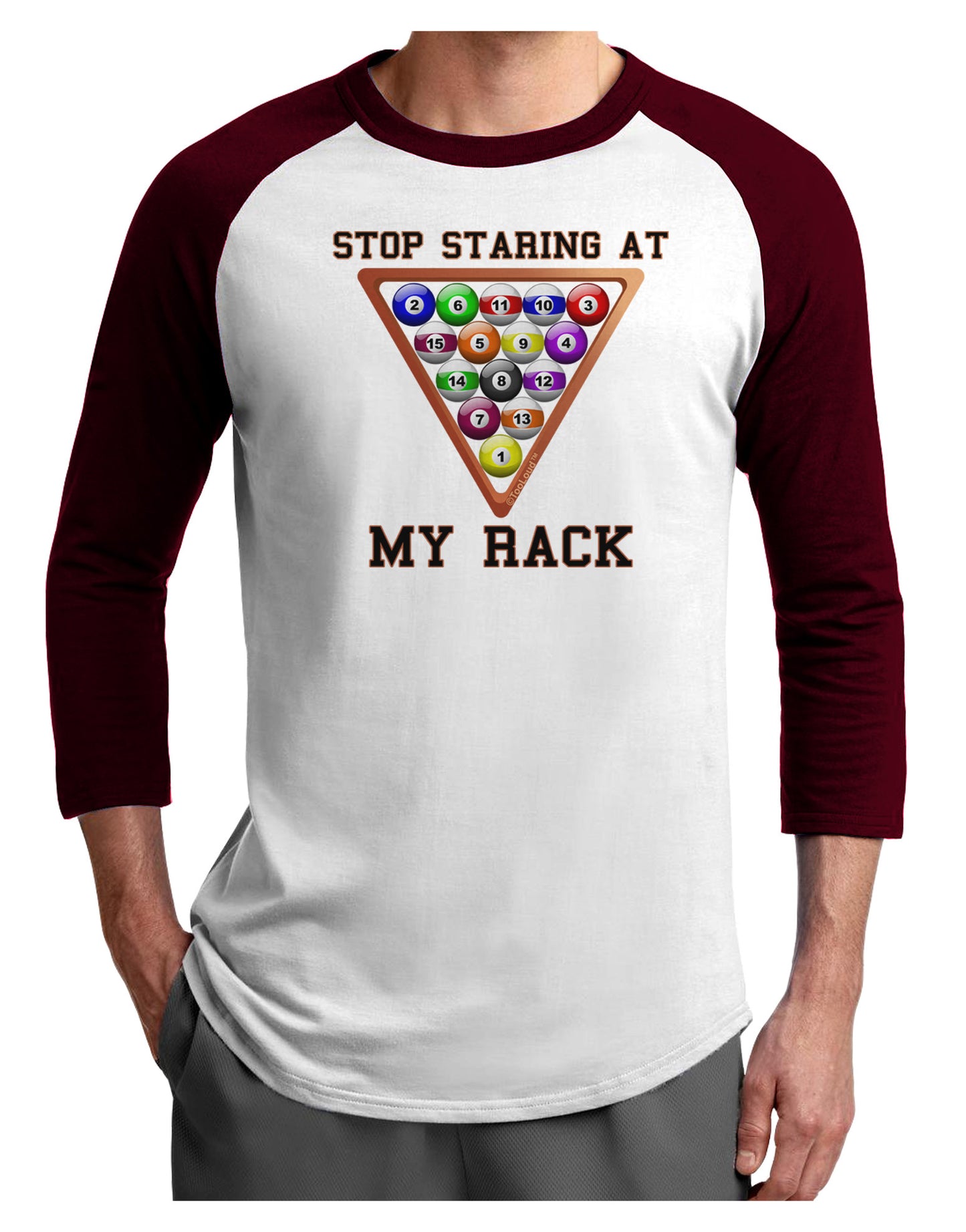 Stop Staring At My Rack - Pool Adult Raglan Shirt-Raglan Shirt-TooLoud-White-Cardinal-X-Small-Davson Sales