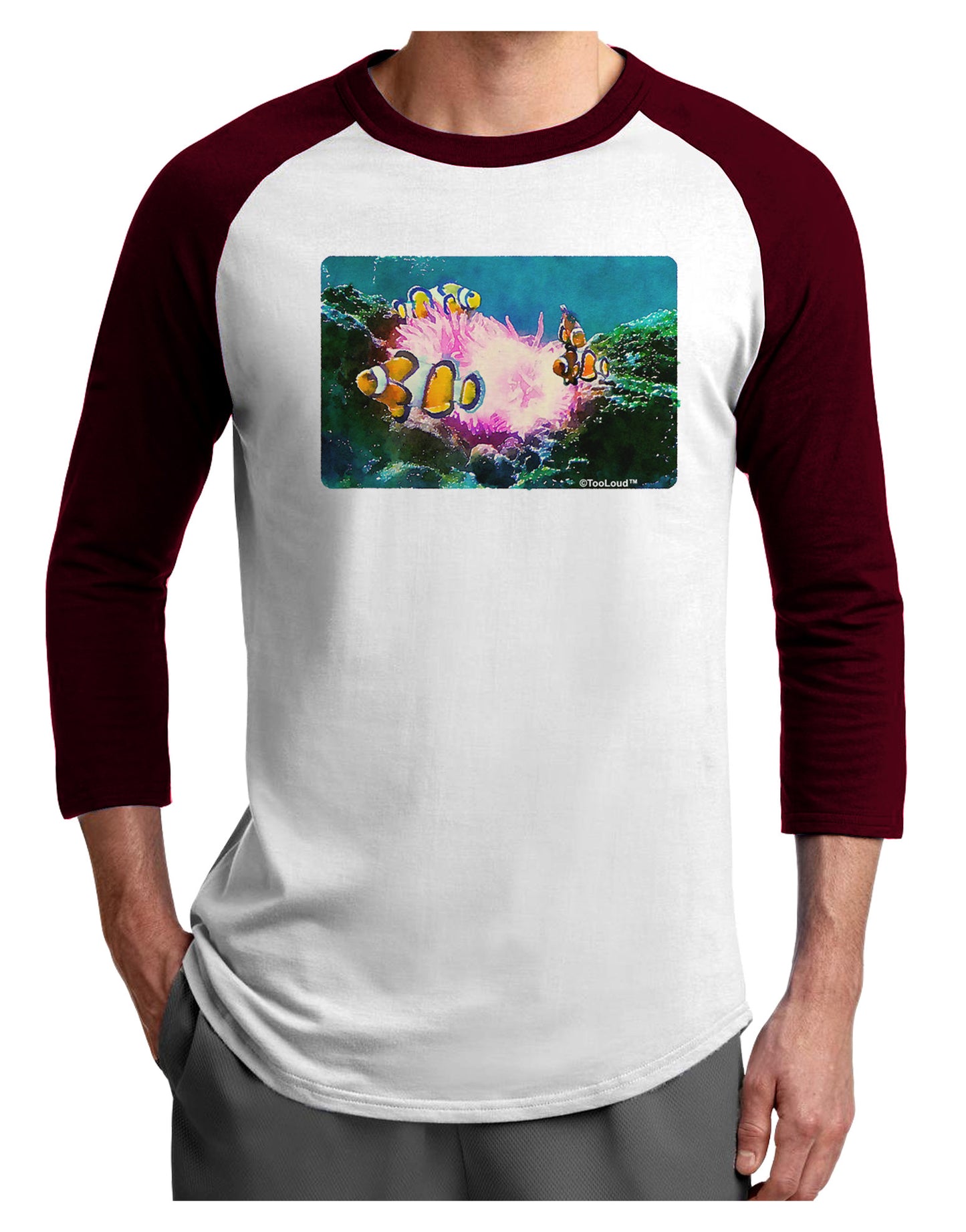 Clownfish Watercolor Adult Raglan Shirt-TooLoud-White-Cardinal-X-Small-Davson Sales