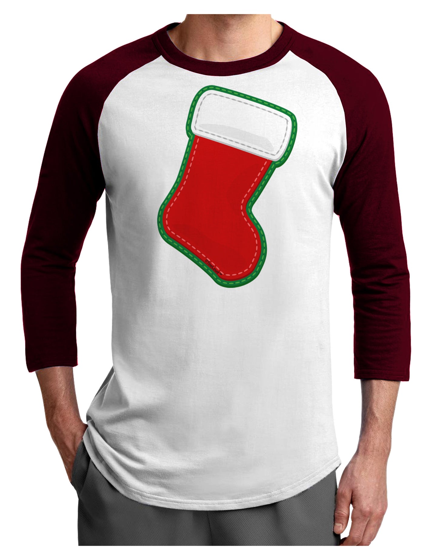 Cute Faux Applique Christmas Stocking Adult Raglan Shirt-TooLoud-White-Cardinal-X-Small-Davson Sales