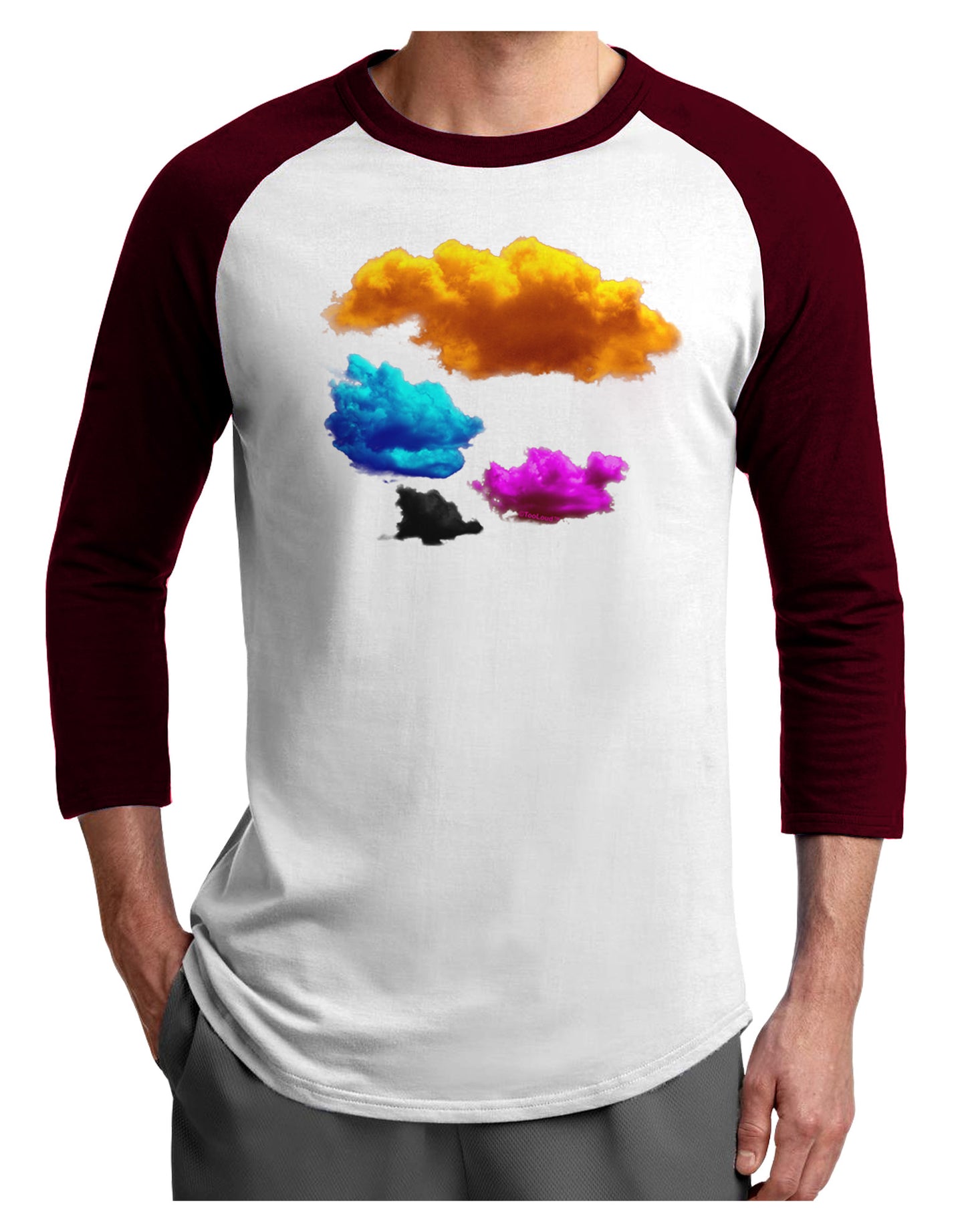 CMYK Clouds Adult Raglan Shirt-Raglan Shirt-TooLoud-White-Cardinal-X-Small-Davson Sales