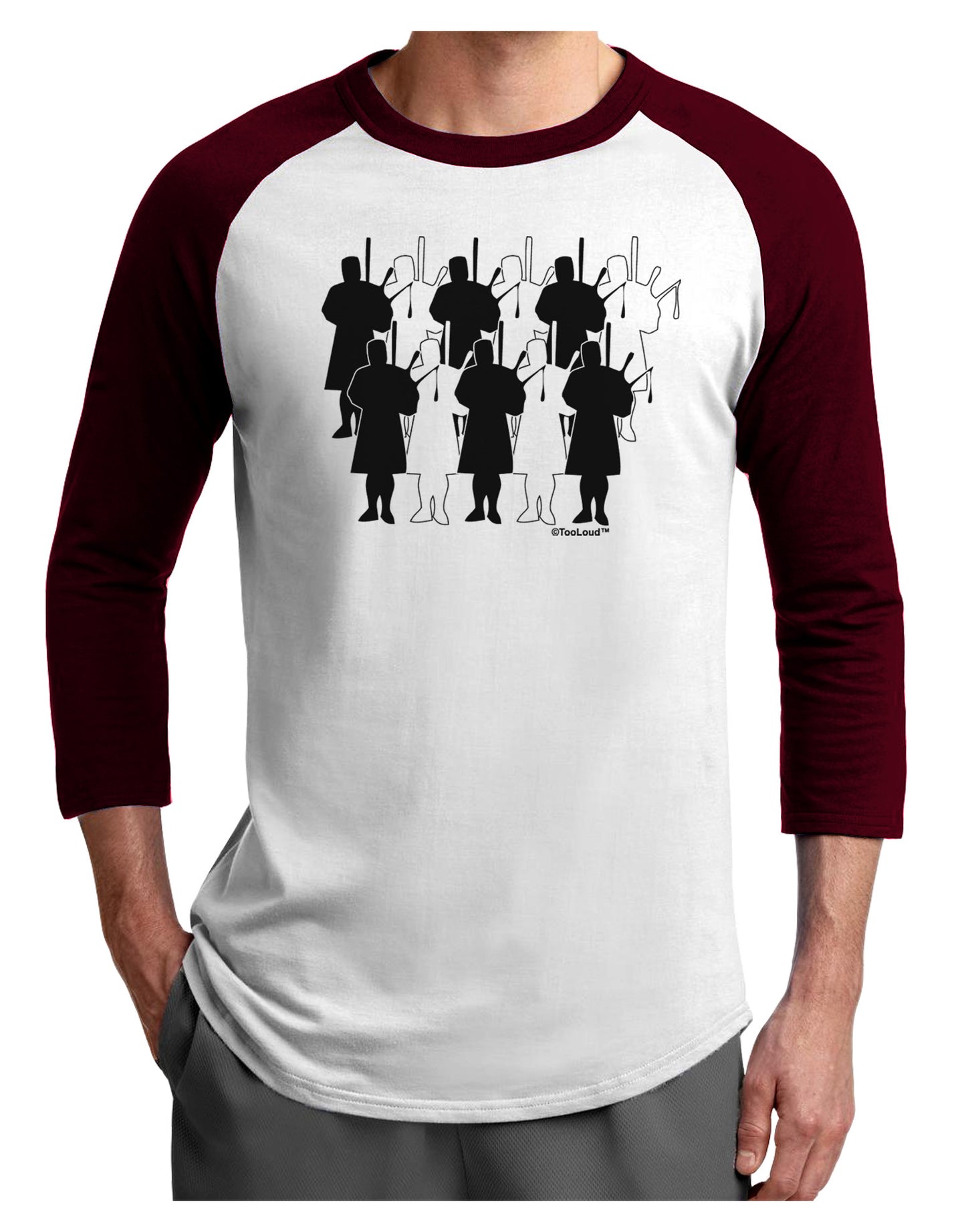 Eleven Pipers Piping Adult Raglan Shirt-TooLoud-White-Cardinal-X-Small-Davson Sales