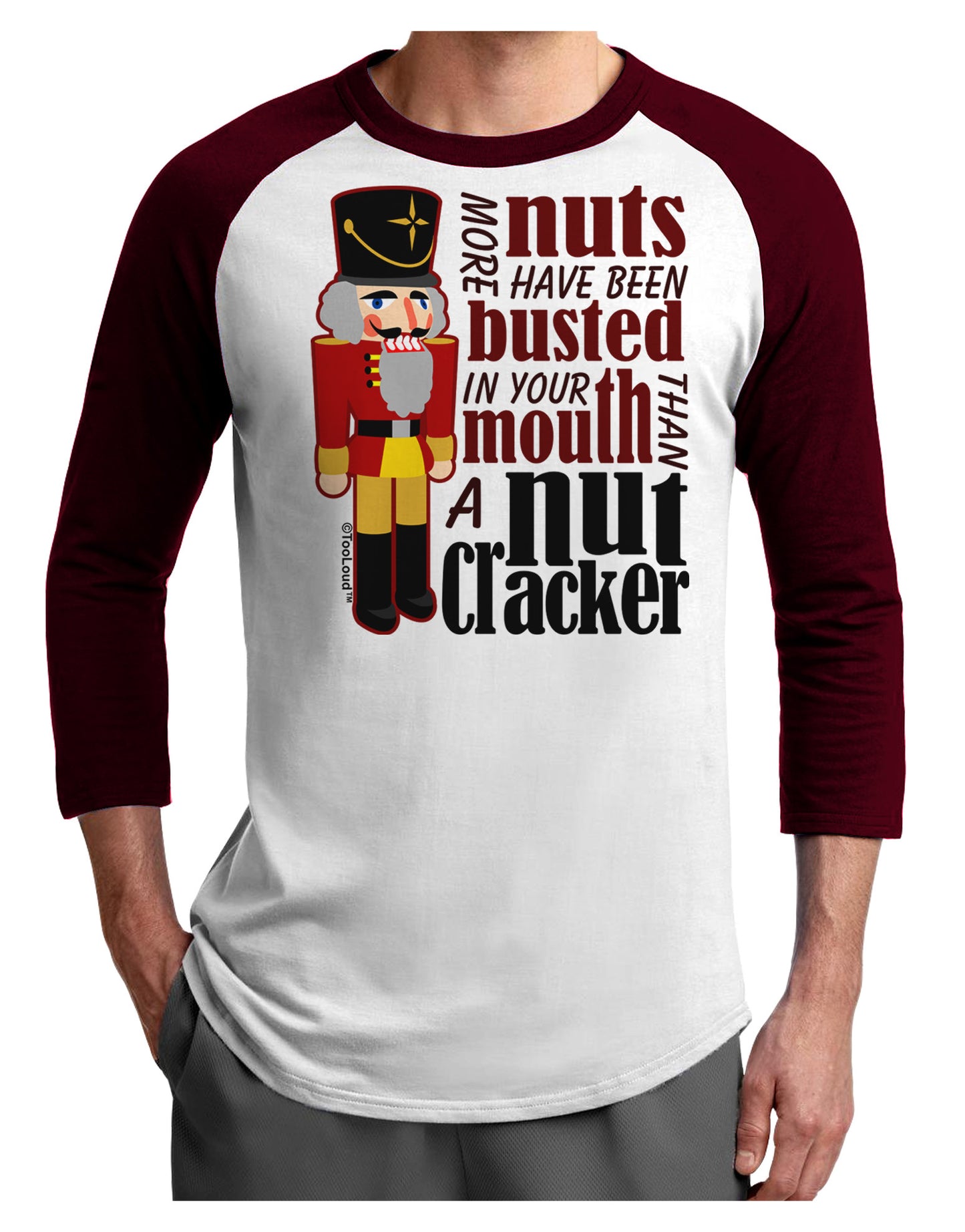 More Nuts Busted - Your Mouth Adult Raglan Shirt by-Raglan Shirt-TooLoud-White-Cardinal-X-Small-Davson Sales