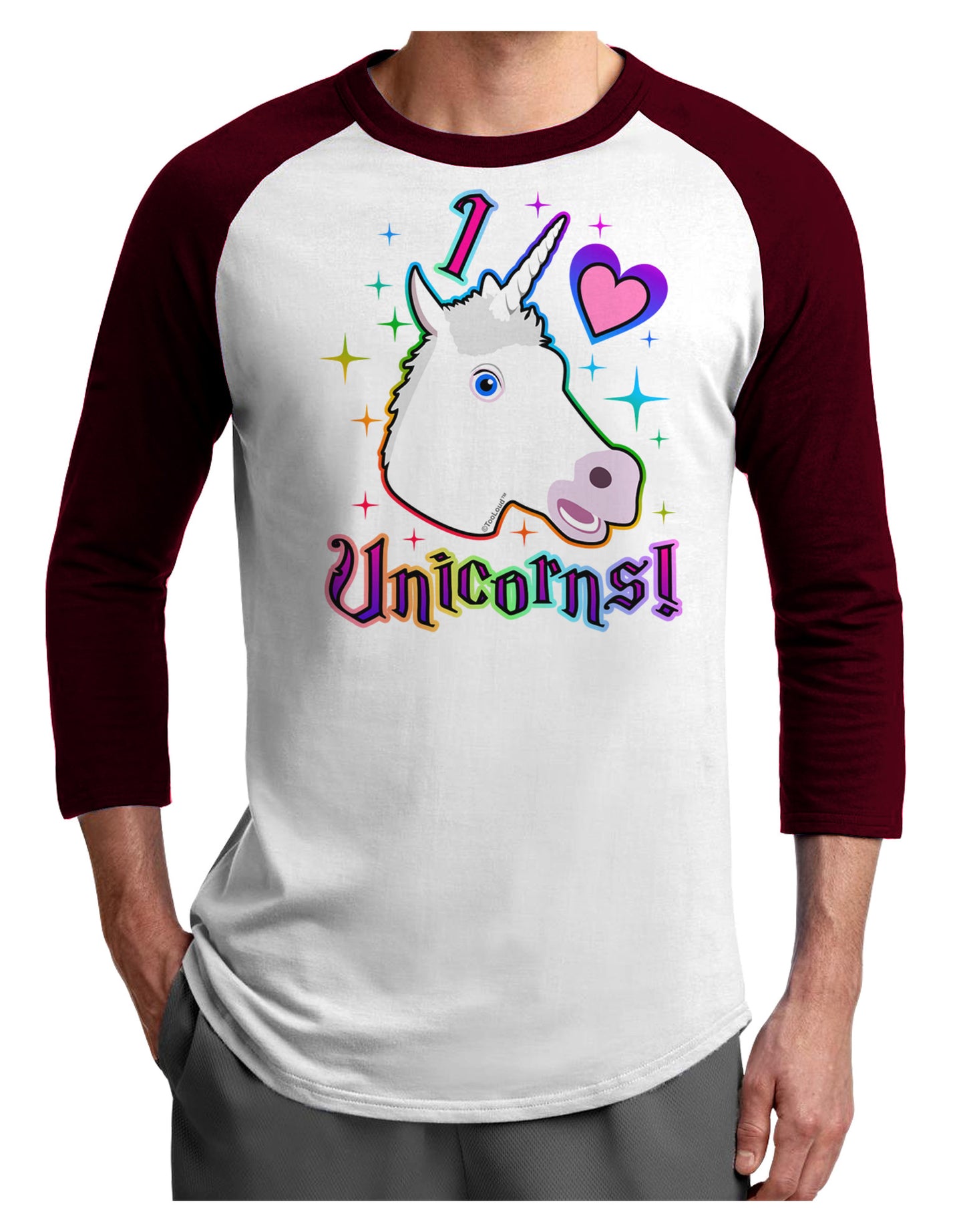 I love Unicorns Adult Raglan Shirt-Raglan Shirt-TooLoud-White-Cardinal-X-Small-Davson Sales