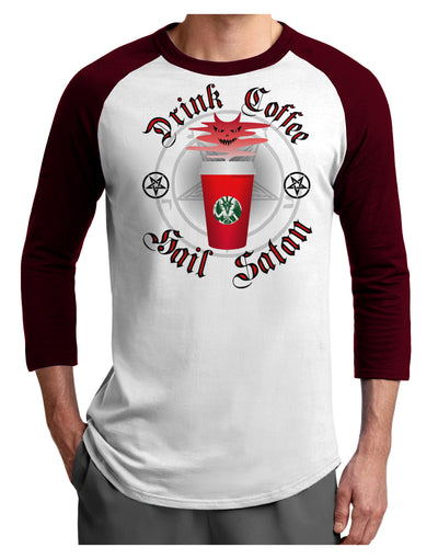 Red Cup Drink Coffee Hail Satan Adult Raglan Shirt by-Raglan Shirt-TooLoud-White-Cardinal-X-Small-Davson Sales