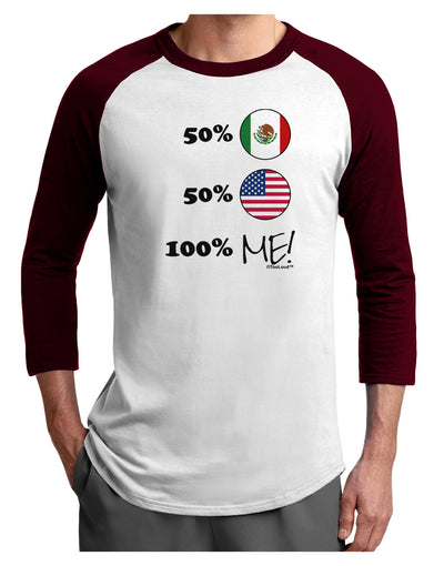 Mexican American 100 Percent Me Adult Raglan Shirt-TooLoud-White-Cardinal-X-Small-Davson Sales