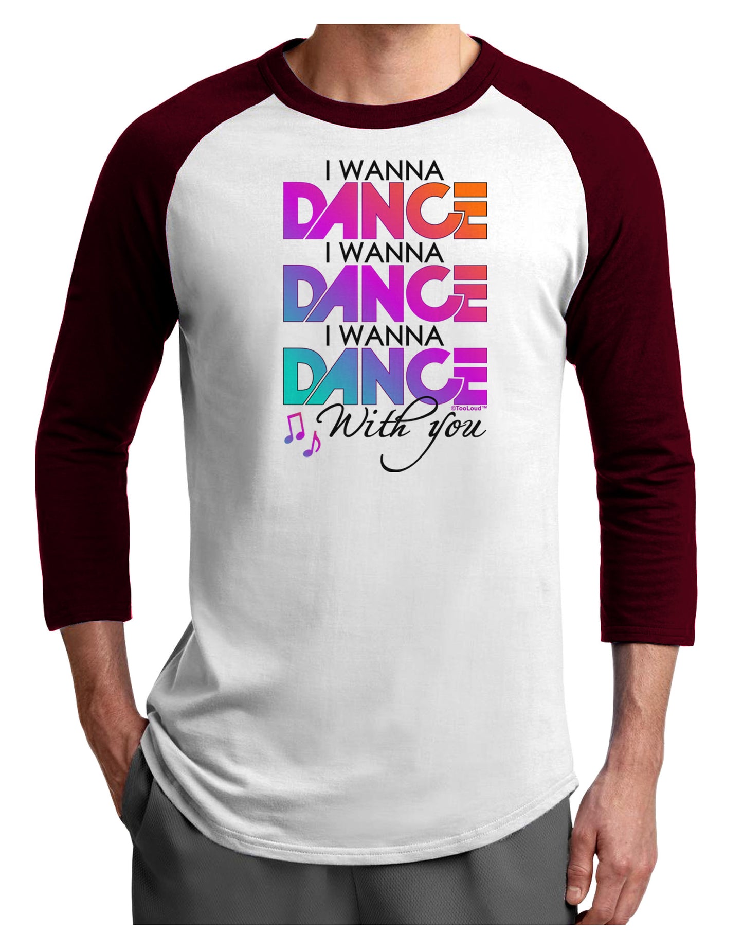 I Wanna Dance With You Adult Raglan Shirt-Raglan Shirt-TooLoud-White-Cardinal-X-Small-Davson Sales