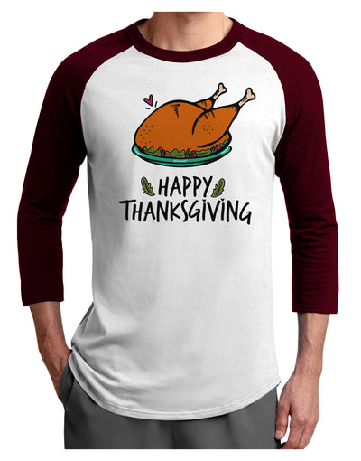 Happy Thanksgiving Adult Raglan Shirt-Mens T-Shirt-TooLoud-White-Cardinal-X-Small-Davson Sales