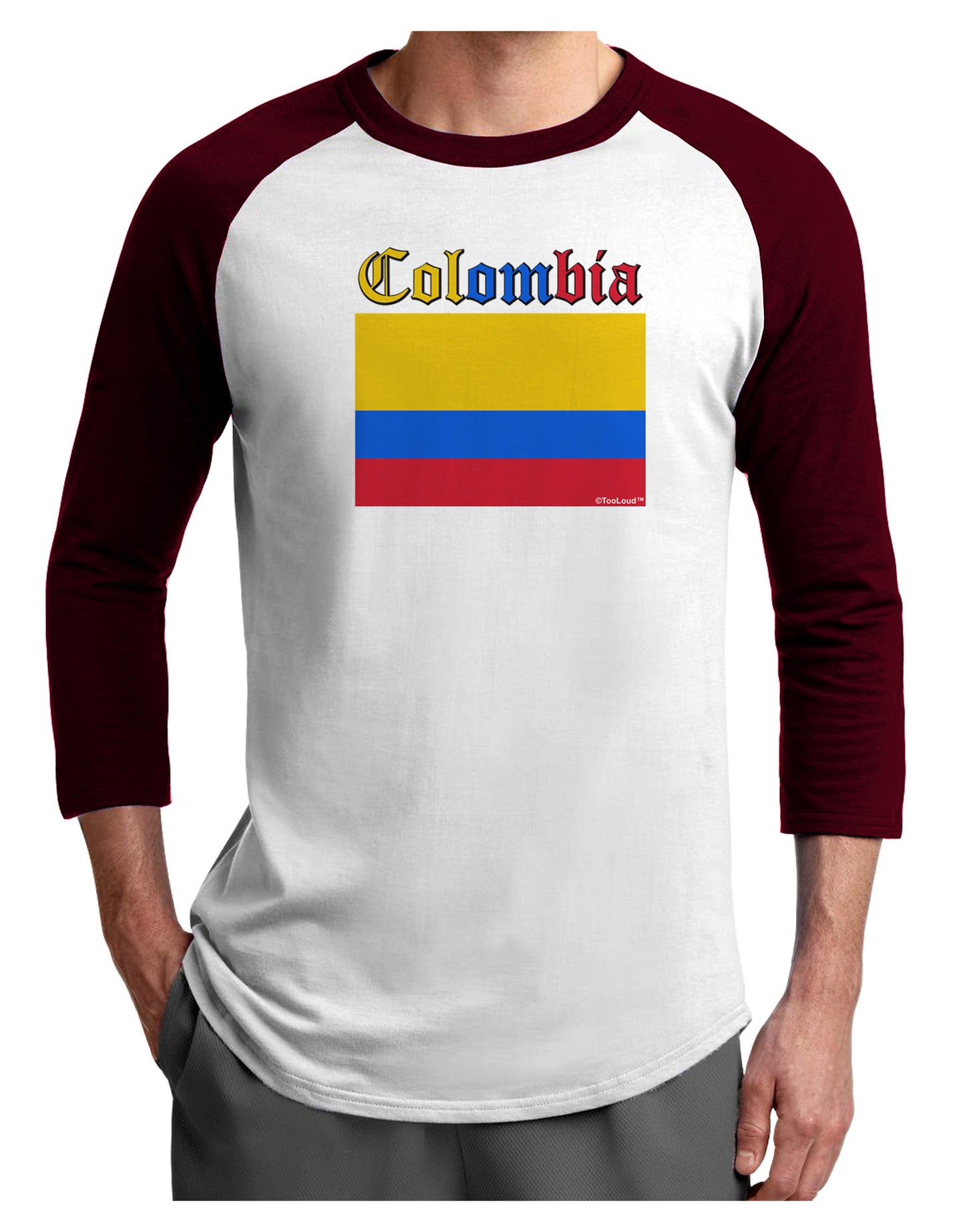 Colombia Flag Adult Raglan Shirt-Raglan Shirt-TooLoud-White-Cardinal-X-Small-Davson Sales