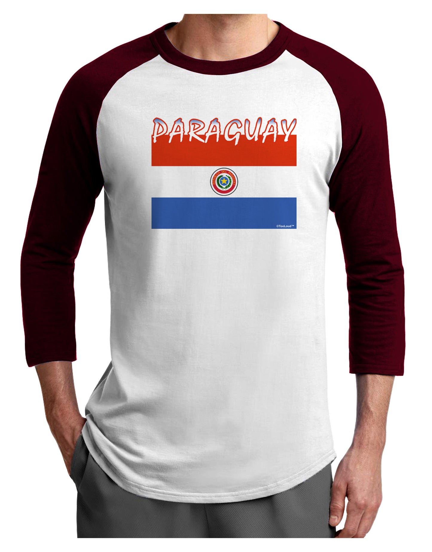 Paraguay Flag Adult Raglan Shirt-Raglan Shirt-TooLoud-White-Cardinal-X-Small-Davson Sales