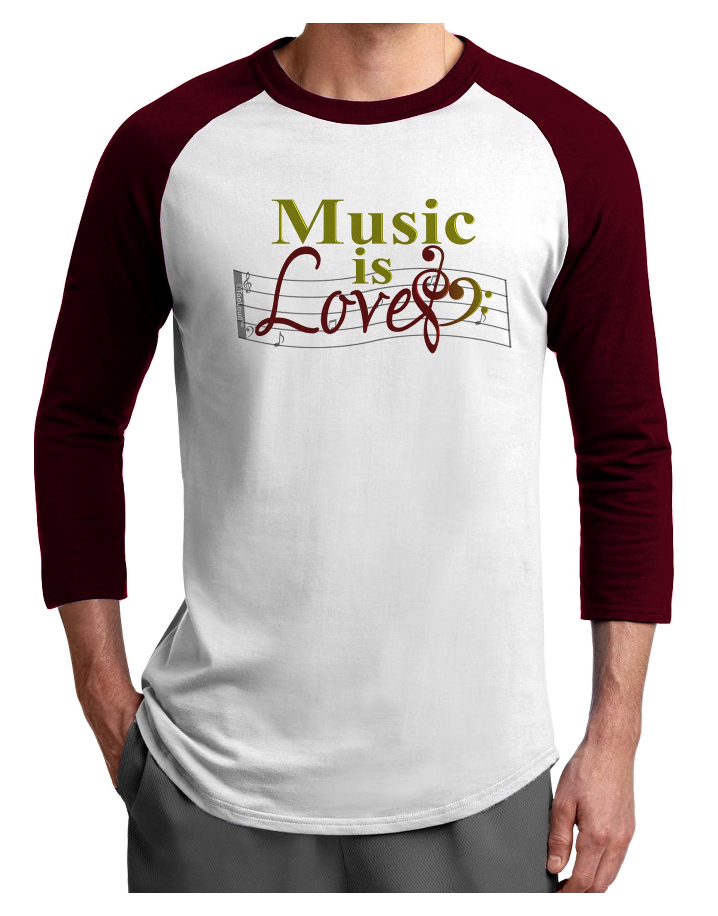 Music Is Love Adult Raglan Shirt-Raglan Shirt-TooLoud-White-Cardinal-X-Small-Davson Sales