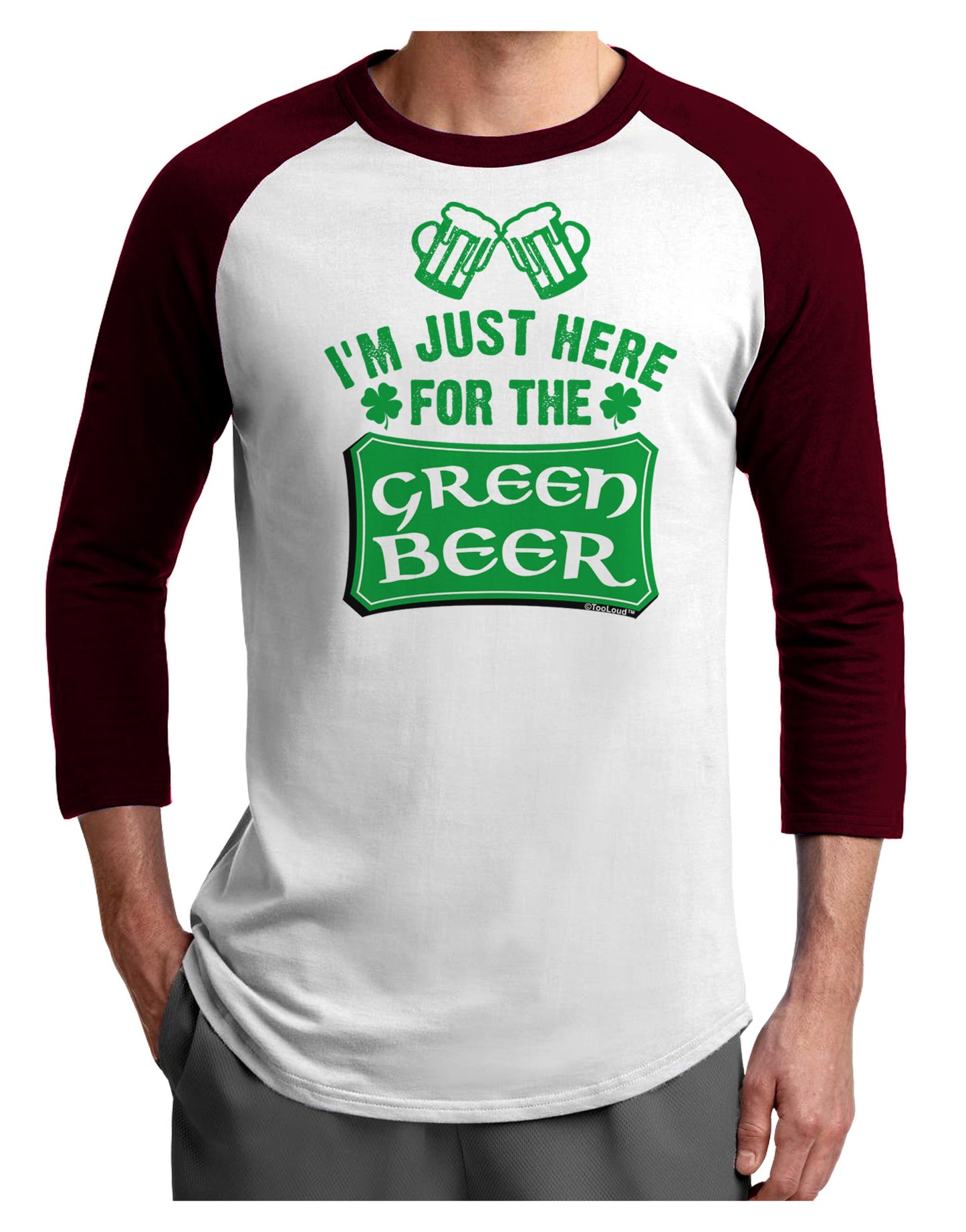 Just Here For The Green Beer Adult Raglan Shirt-Raglan Shirt-TooLoud-White-Cardinal-X-Small-Davson Sales