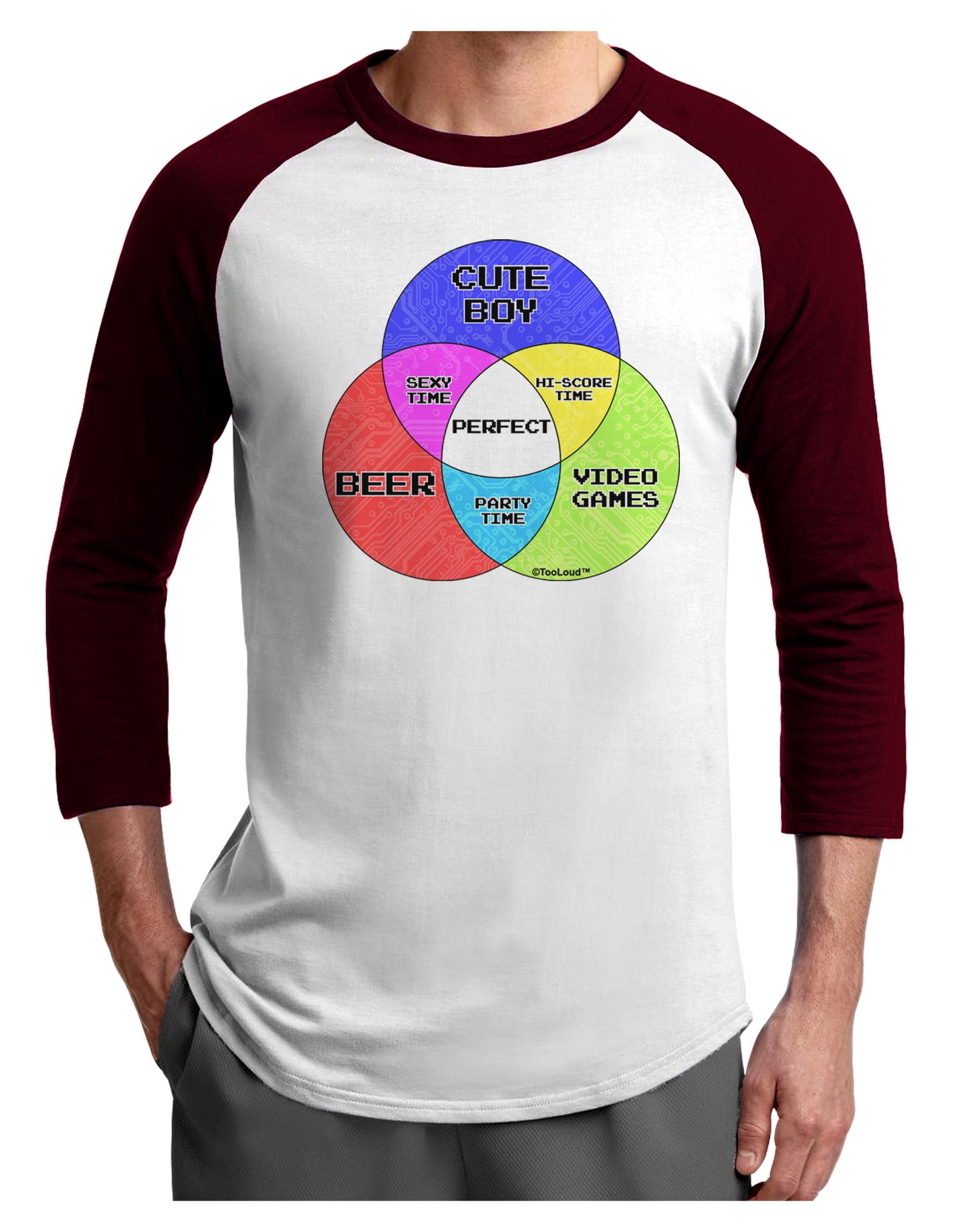 Beer Boy and Games Diagram Adult Raglan Shirt-TooLoud-White-Cardinal-X-Small-Davson Sales