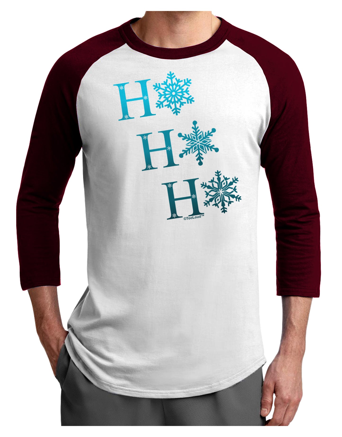 Ho Ho Ho Snowflakes Adult Raglan Shirt-Raglan Shirt-TooLoud-White-Cardinal-X-Small-Davson Sales