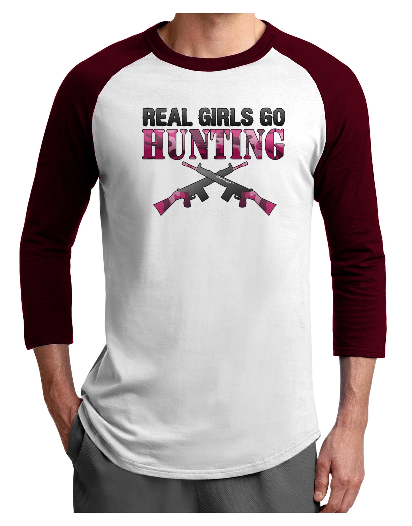 Real Girls Go Hunting Adult Raglan Shirt-Raglan Shirt-TooLoud-White-Cardinal-X-Small-Davson Sales