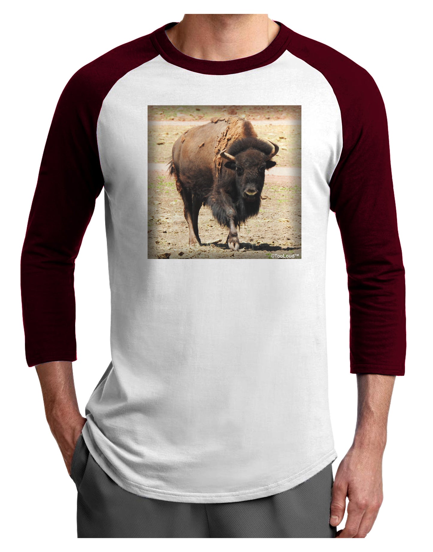 Strong Bison Adult Raglan Shirt-Raglan Shirt-TooLoud-White-Cardinal-X-Small-Davson Sales