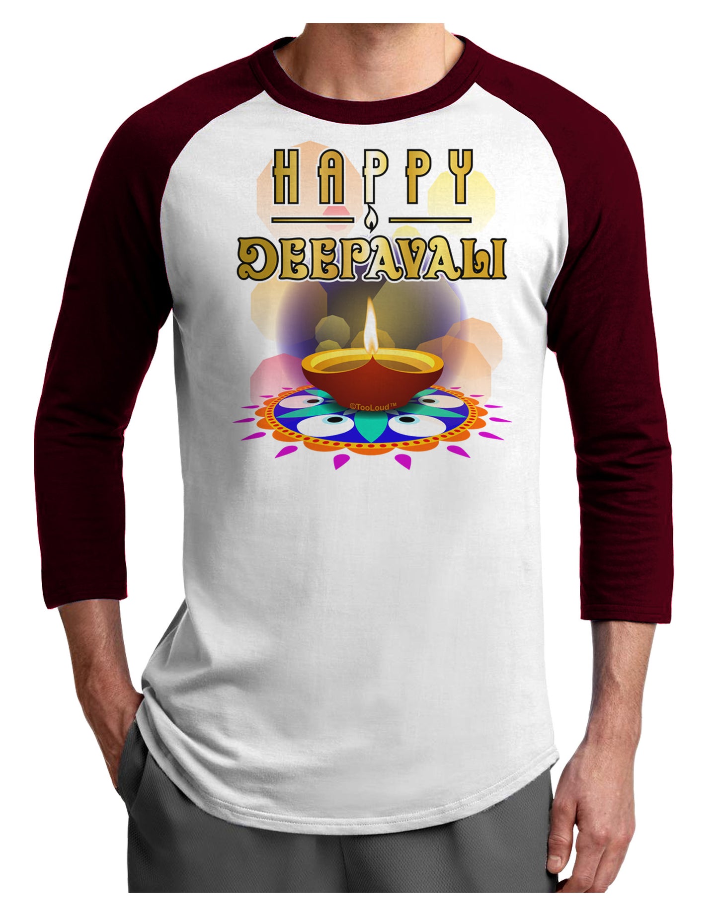 Happy Deepavali - Rangoli and Diya Adult Raglan Shirt by-Raglan Shirt-TooLoud-White-Cardinal-X-Small-Davson Sales