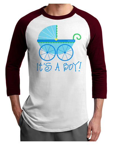 It's a Boy - Baby Boy Carriage Adult Raglan Shirt-TooLoud-White-Cardinal-X-Small-Davson Sales