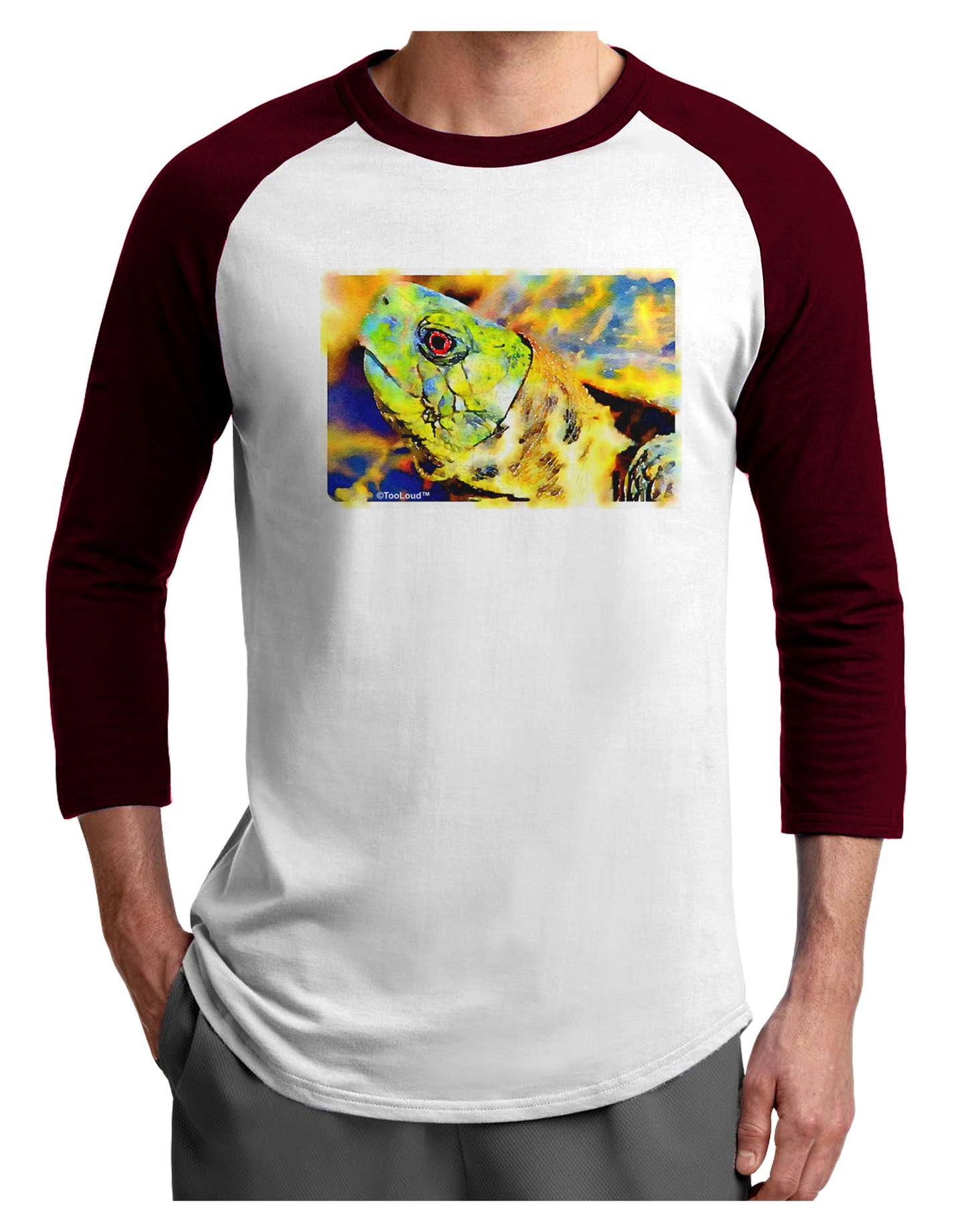 Menacing Turtle Watercolor Adult Raglan Shirt-Raglan Shirt-TooLoud-White-Cardinal-X-Small-Davson Sales