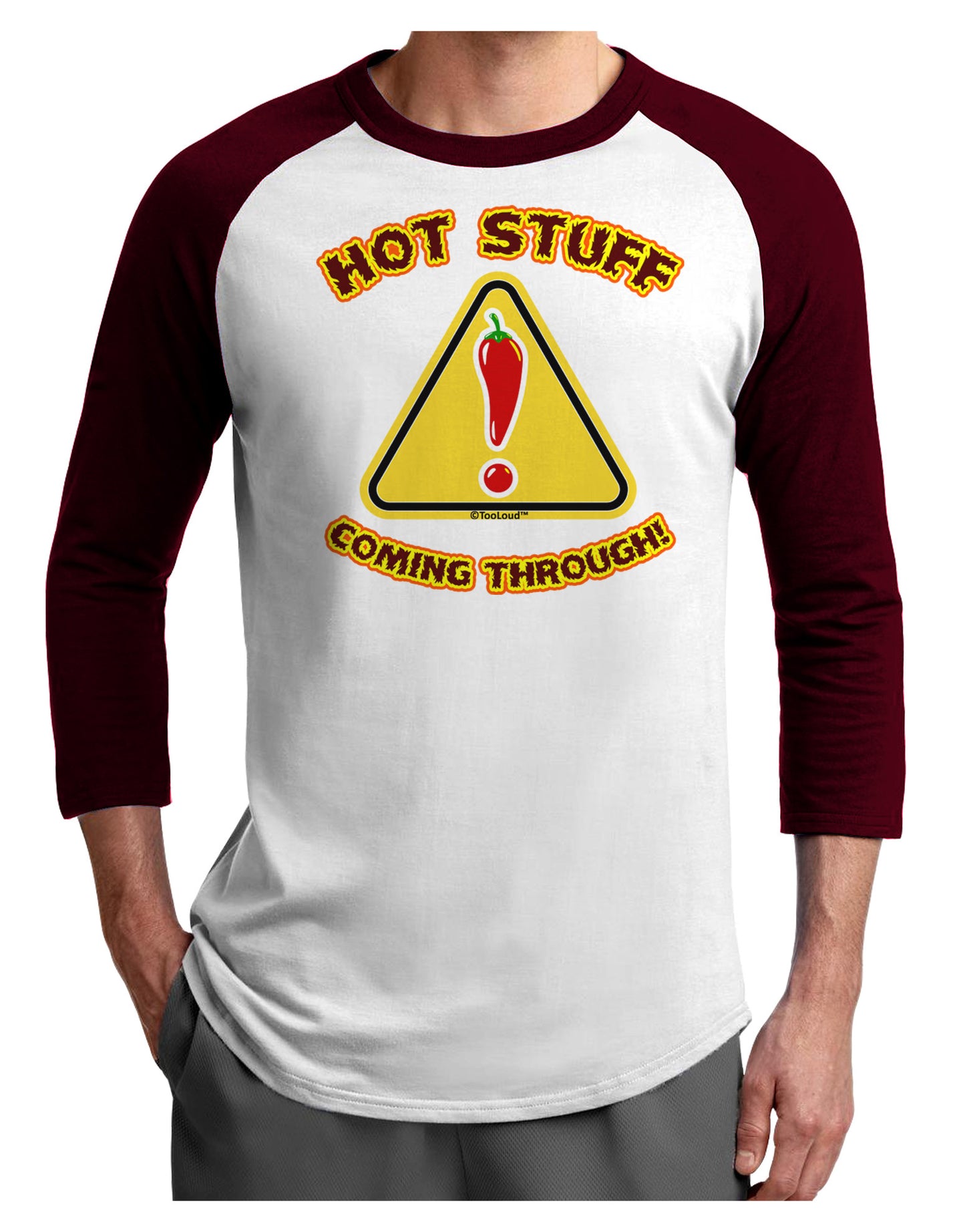 Hot Stuff Coming Through Adult Raglan Shirt-Raglan Shirt-TooLoud-White-Cardinal-X-Small-Davson Sales