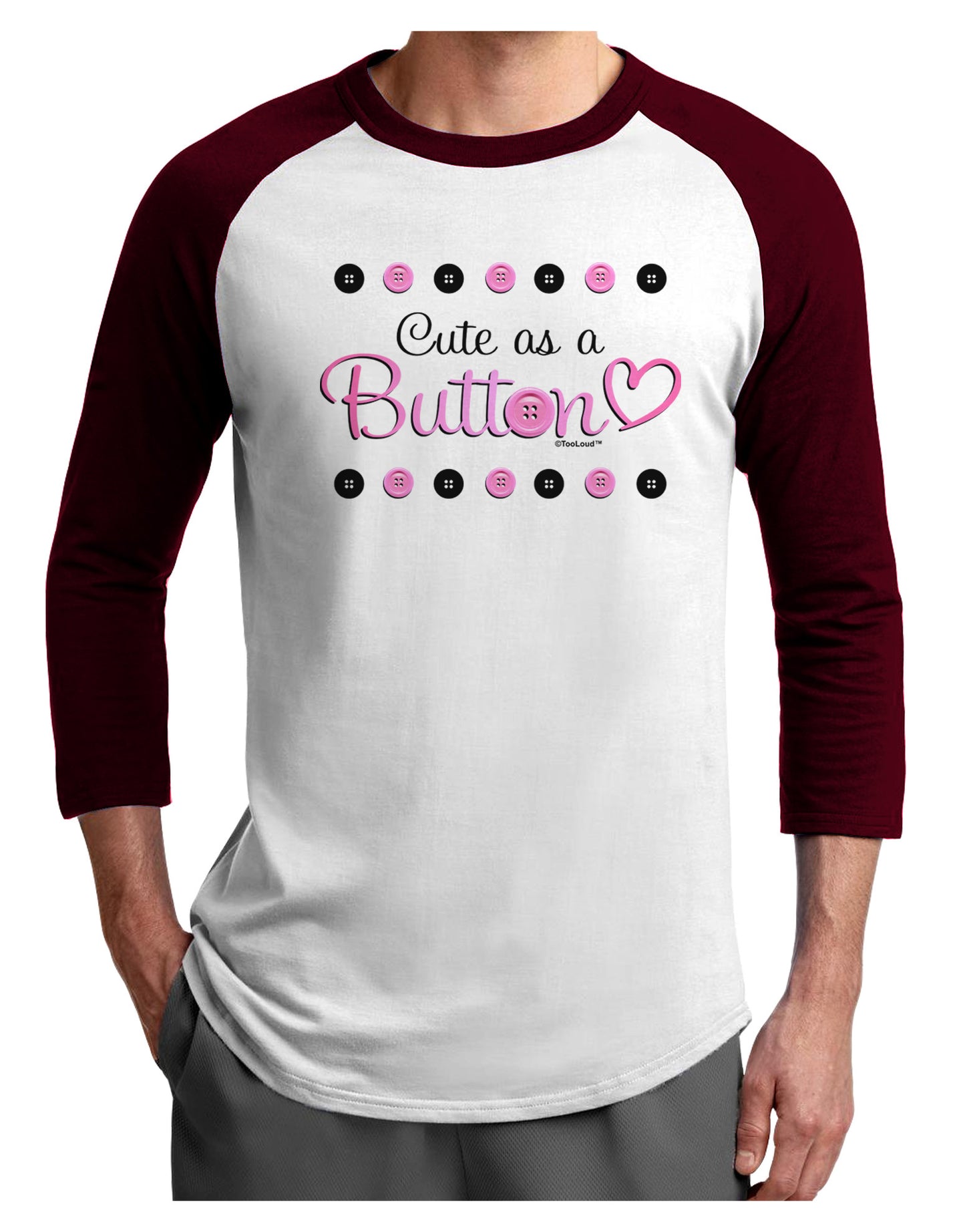 Cute As A Button Adult Raglan Shirt-TooLoud-White-Cardinal-X-Small-Davson Sales