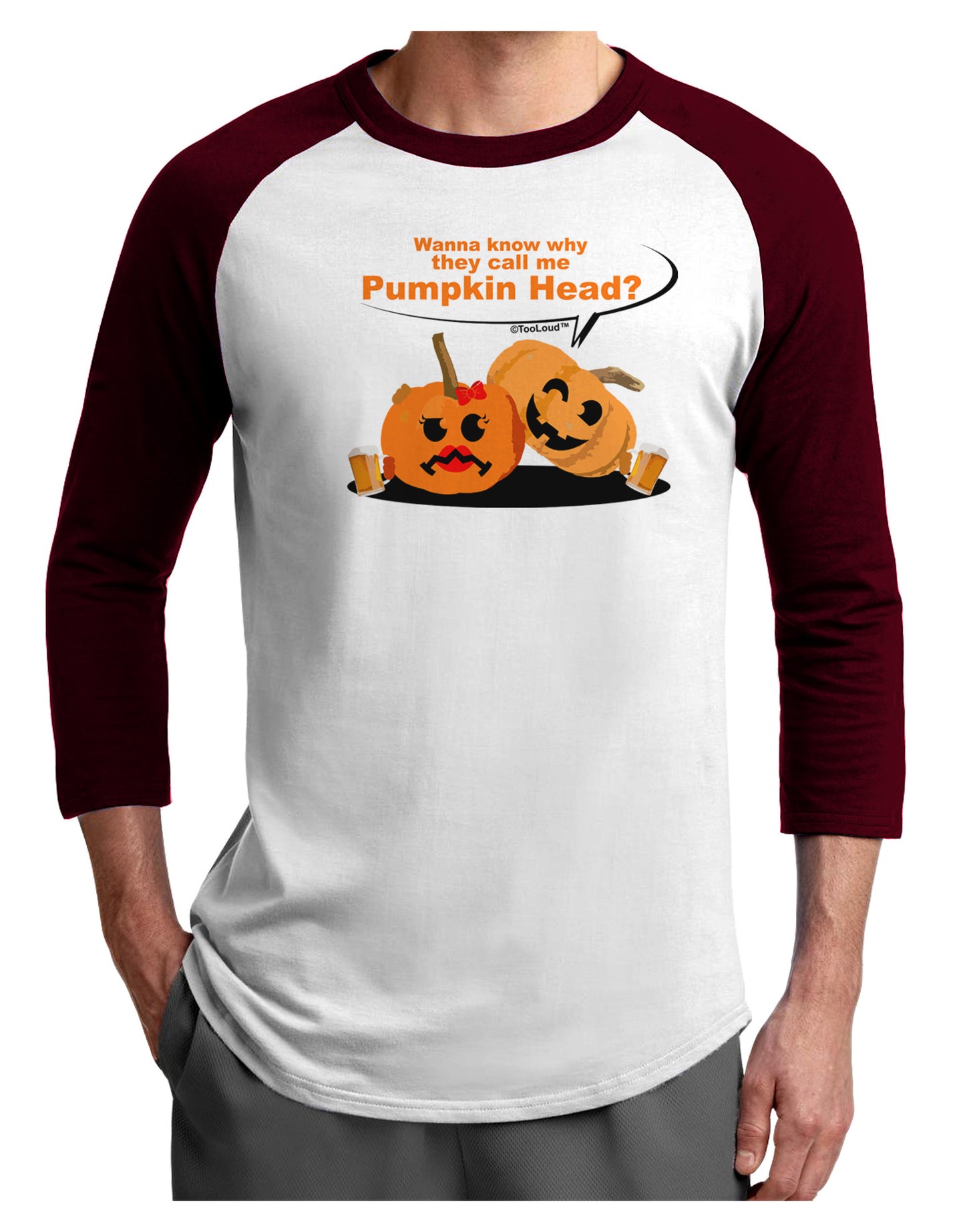 Pumpkin Head Adult Raglan Shirt-Raglan Shirt-TooLoud-White-Cardinal-X-Small-Davson Sales