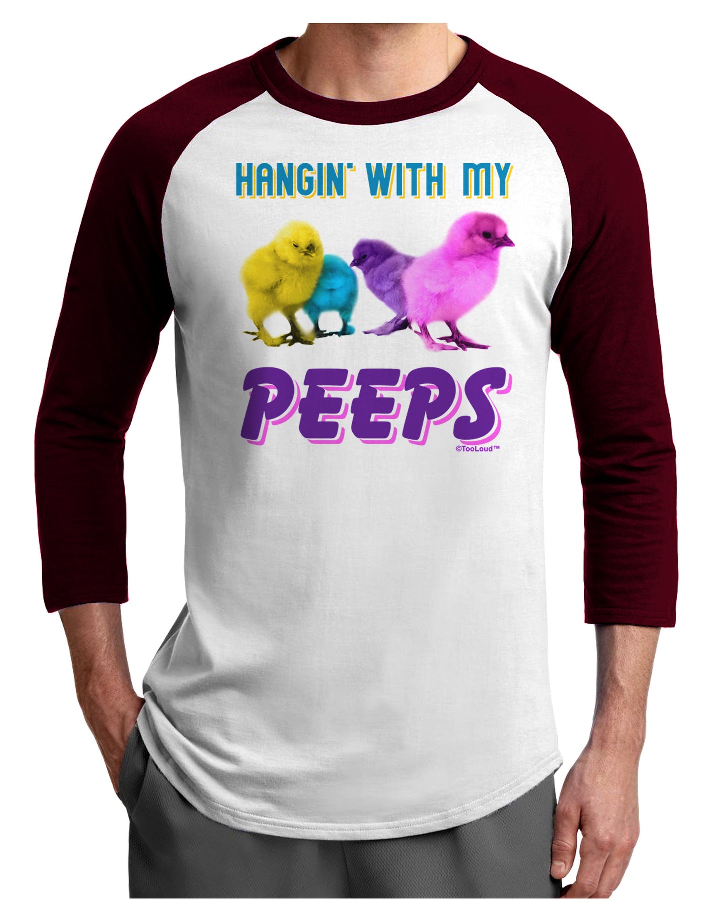 Hangin With My Peeps Adult Raglan Shirt-Raglan Shirt-TooLoud-White-Cardinal-X-Small-Davson Sales