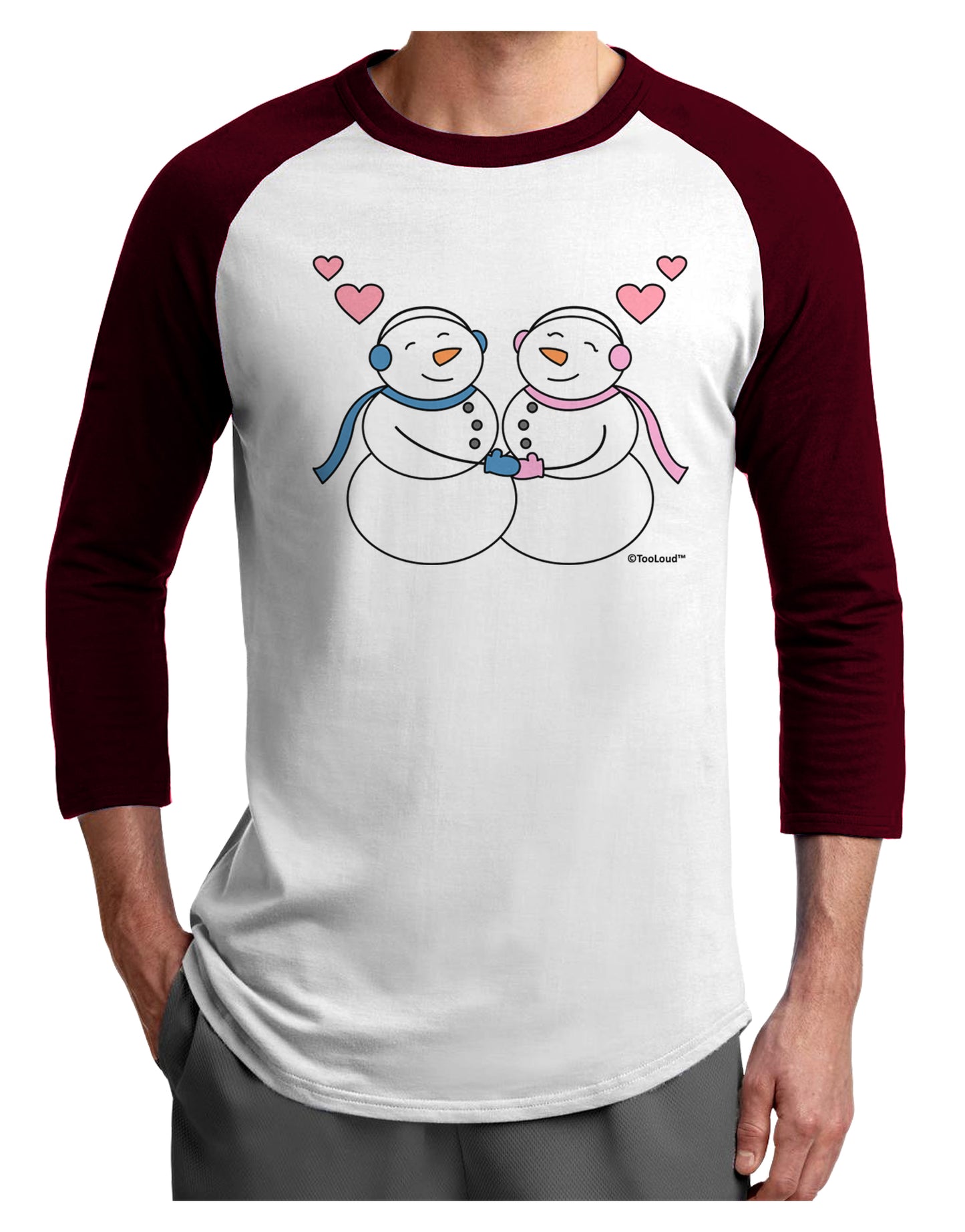 Cute Snowman and Snowwoman Couple Adult Raglan Shirt by TooLoud-TooLoud-White-Cardinal-X-Small-Davson Sales