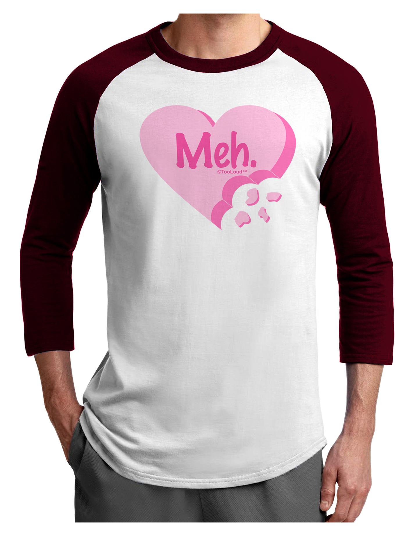 Meh Candy Heart - Valentines Day Adult Raglan Shirt by TooLoud-TooLoud-White-Cardinal-X-Small-Davson Sales