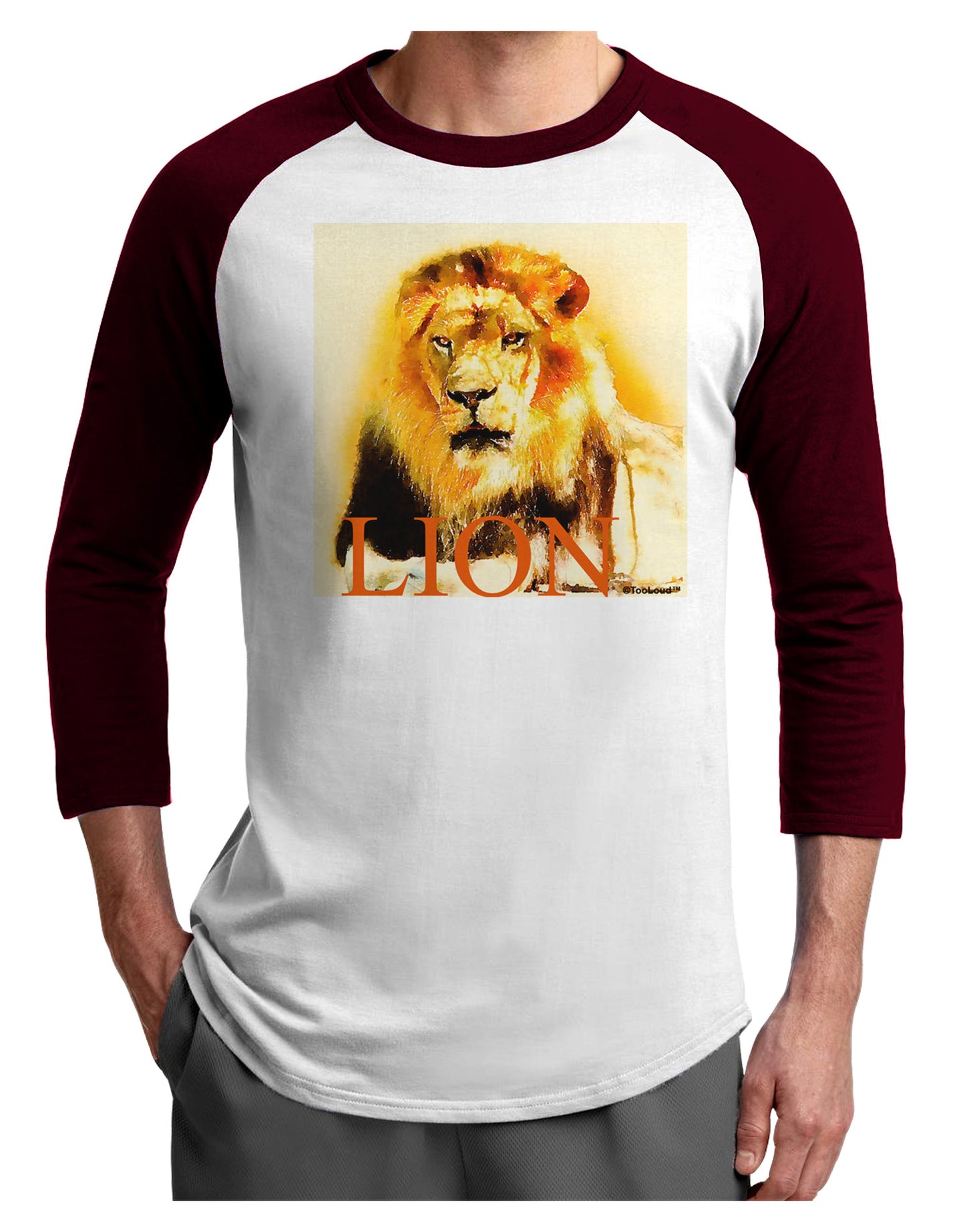 Lion Watercolor 4 Text Adult Raglan Shirt-TooLoud-White-Cardinal-X-Small-Davson Sales