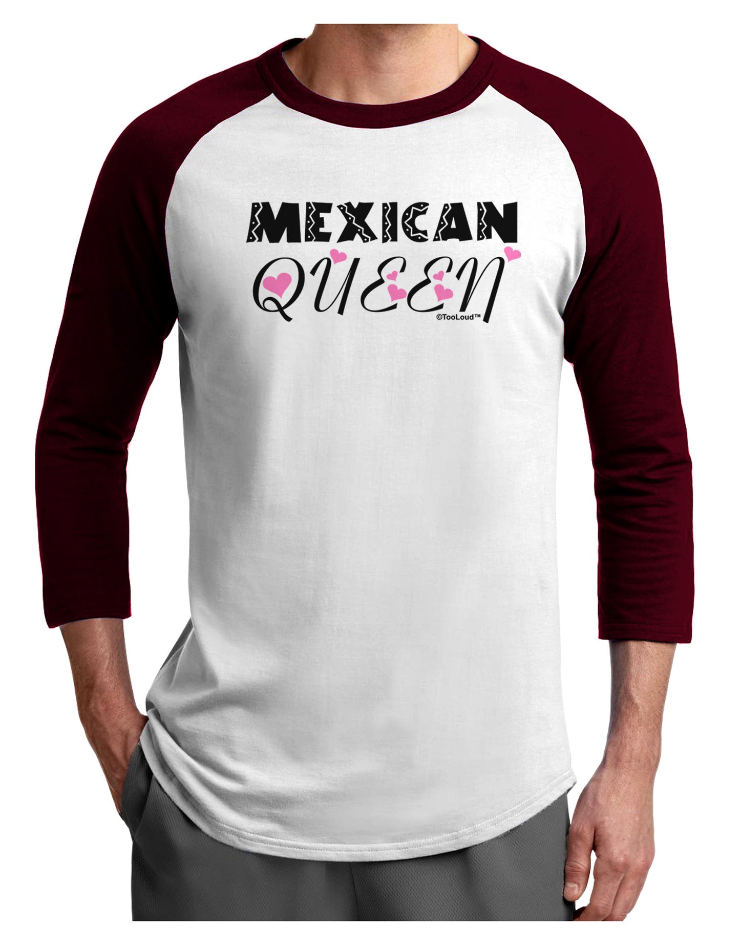 Mexican Queen - Cinco de Mayo Adult Raglan Shirt-TooLoud-White-Cardinal-X-Small-Davson Sales