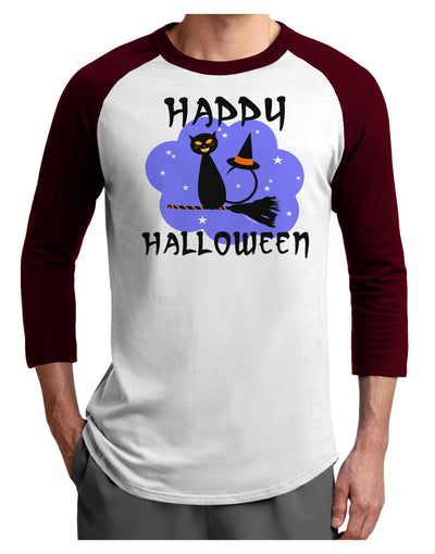 Witch Cat Adult Raglan Shirt-TooLoud-White-Cardinal-X-Small-Davson Sales