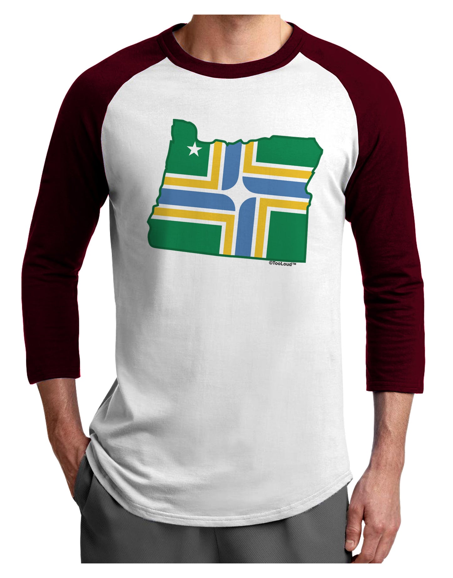 Portland Oregon Flag Adult Raglan Shirt-TooLoud-White-Cardinal-X-Small-Davson Sales
