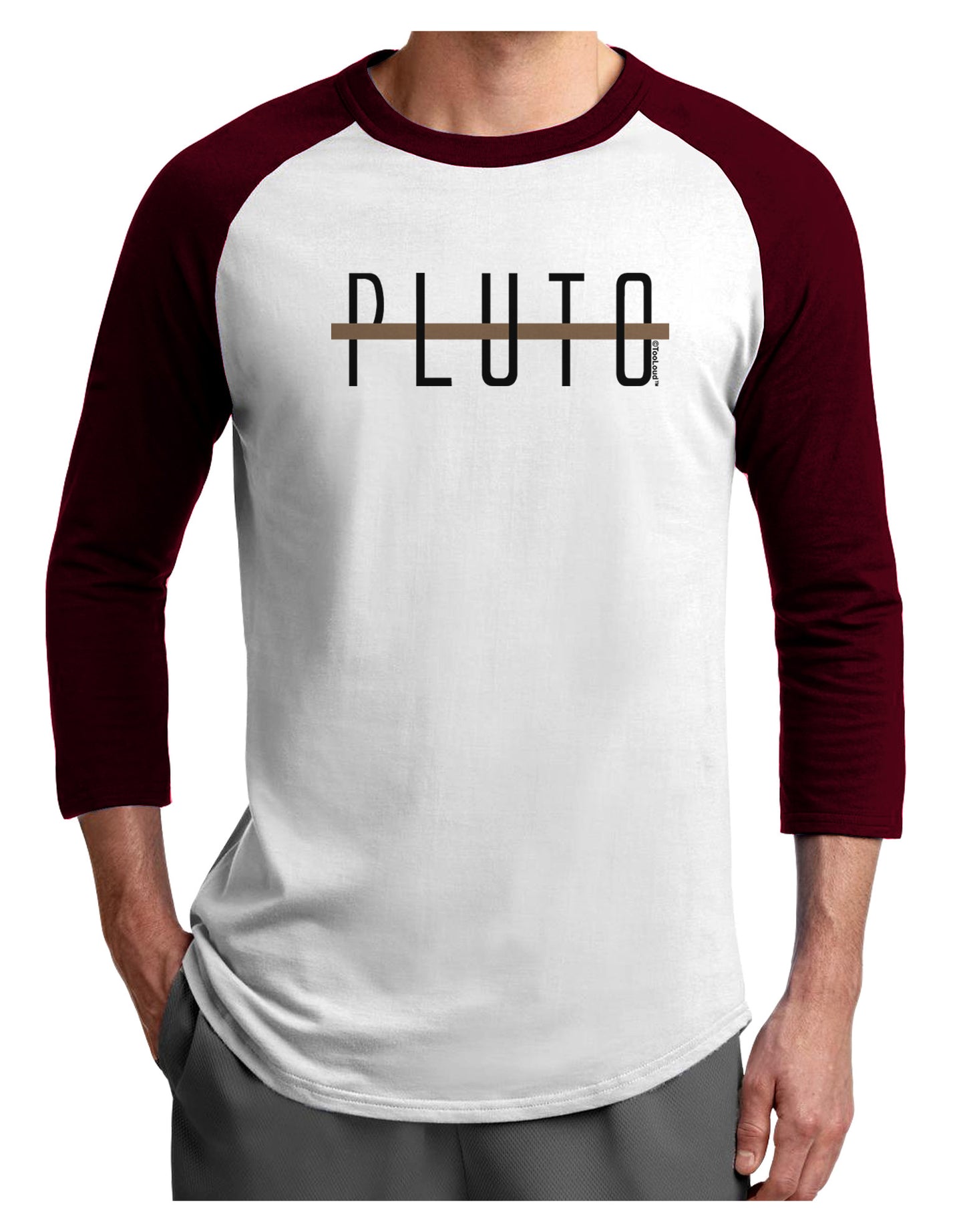 Planet Pluto Text Only Adult Raglan Shirt-Raglan Shirt-TooLoud-White-Cardinal-X-Small-Davson Sales