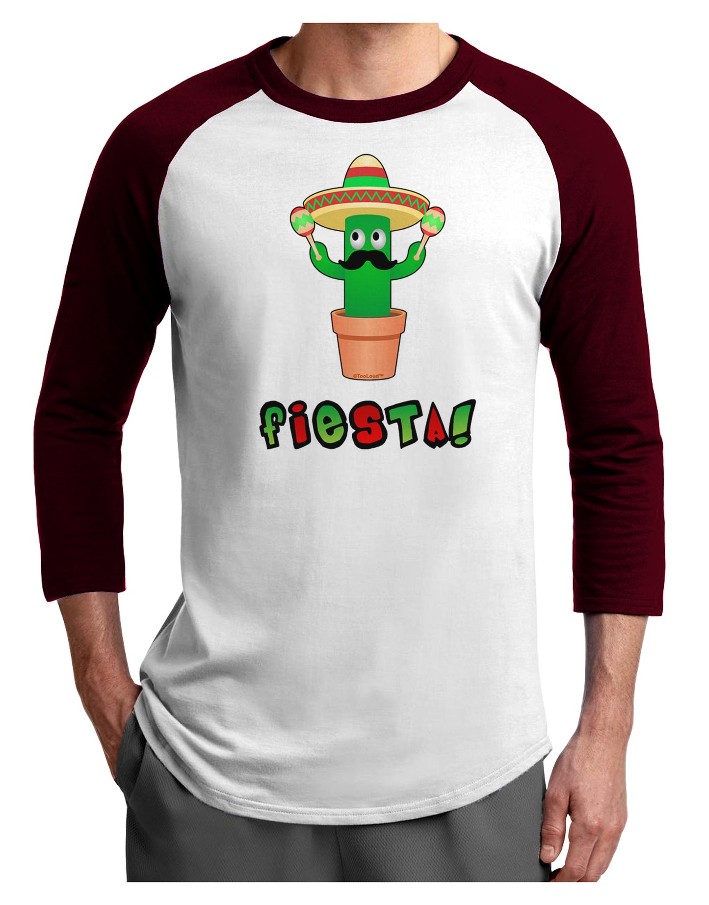 Fiesta Cactus Text Adult Raglan Shirt-Raglan Shirt-TooLoud-White-Cardinal-X-Small-Davson Sales
