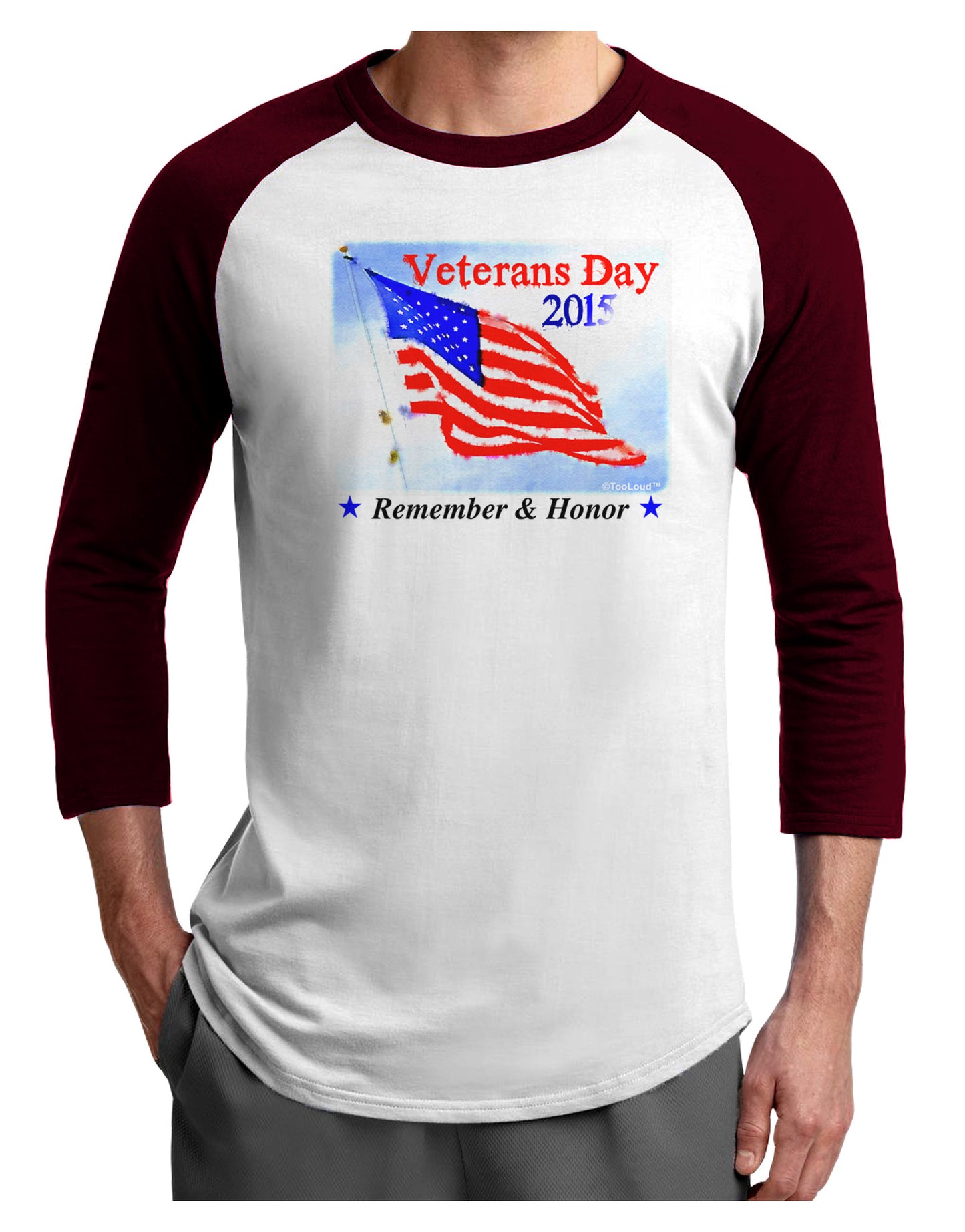 Veterans Day 2015 WaterColor Adult Raglan Shirt-Raglan Shirt-TooLoud-White-Cardinal-X-Small-Davson Sales