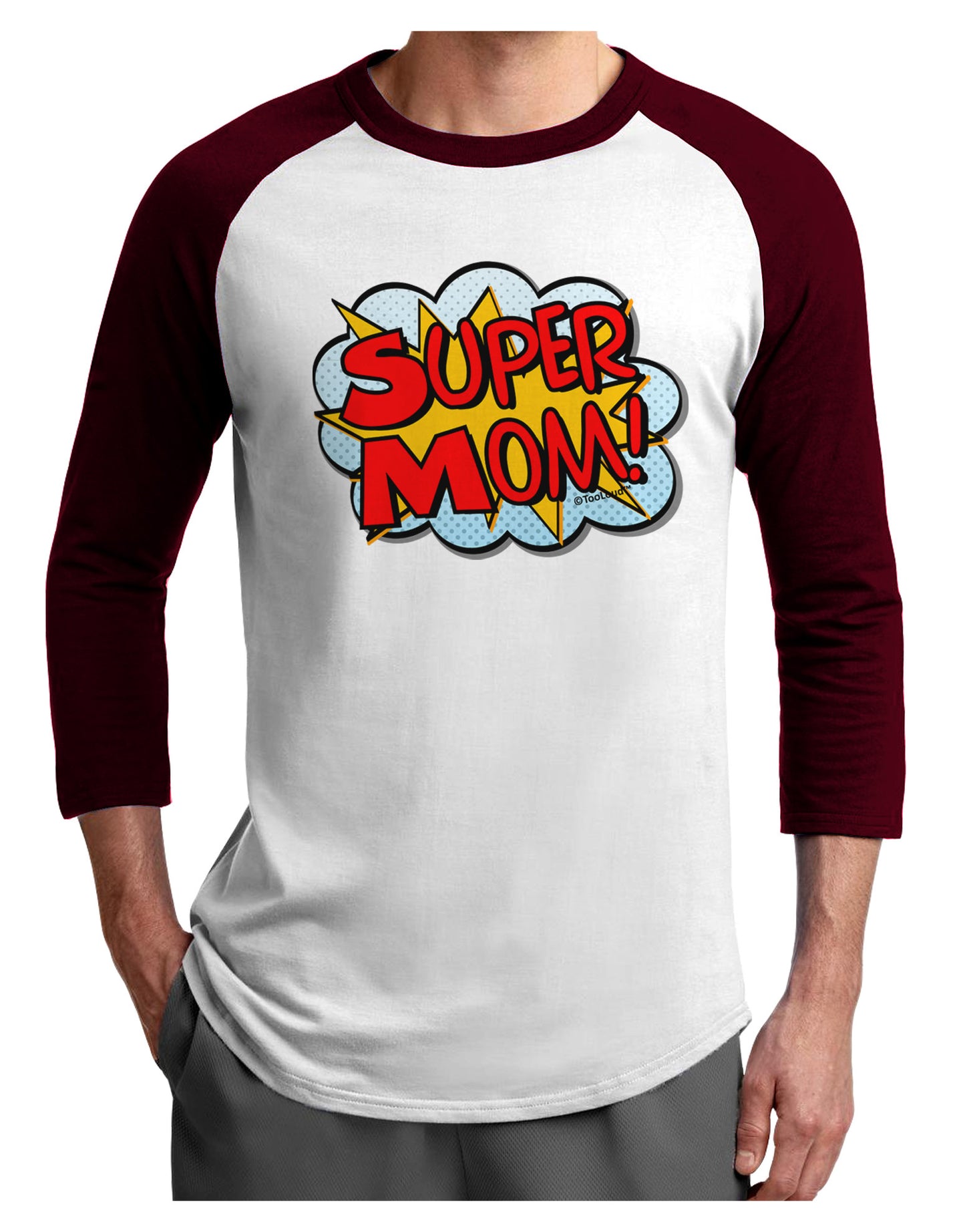 Super Mom - Superhero Comic Style Adult Raglan Shirt-Raglan Shirt-TooLoud-White-Cardinal-X-Small-Davson Sales
