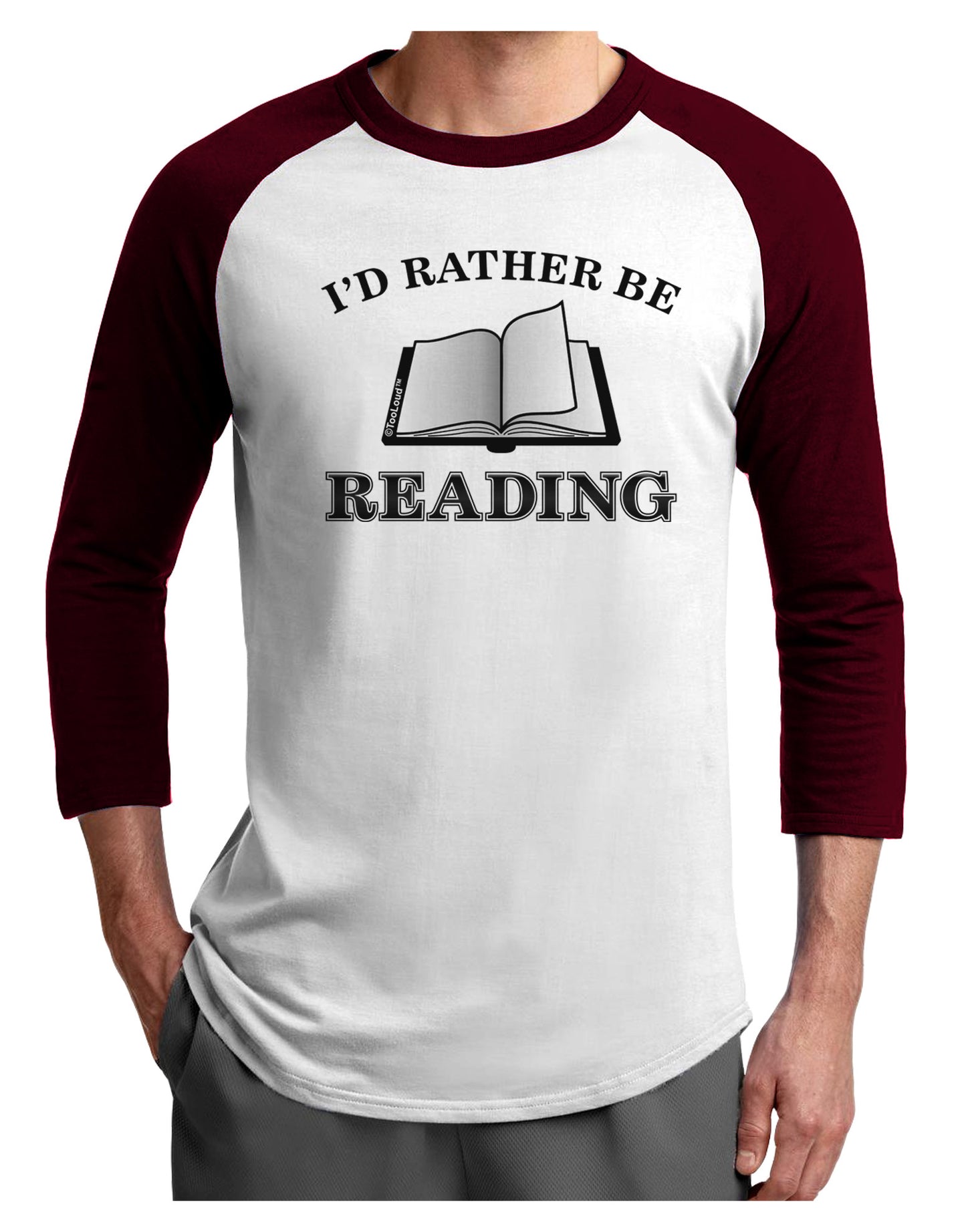 I'd Rather Be Reading Adult Raglan Shirt-TooLoud-White-Cardinal-X-Small-Davson Sales