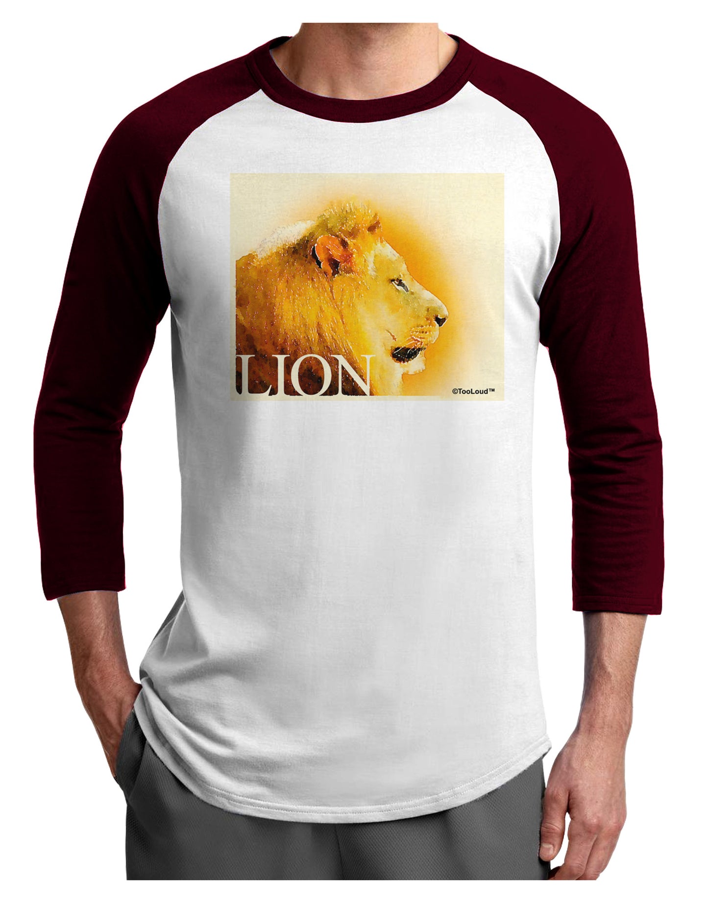 Lion Watercolor 3 Text Adult Raglan Shirt-TooLoud-White-Cardinal-X-Small-Davson Sales