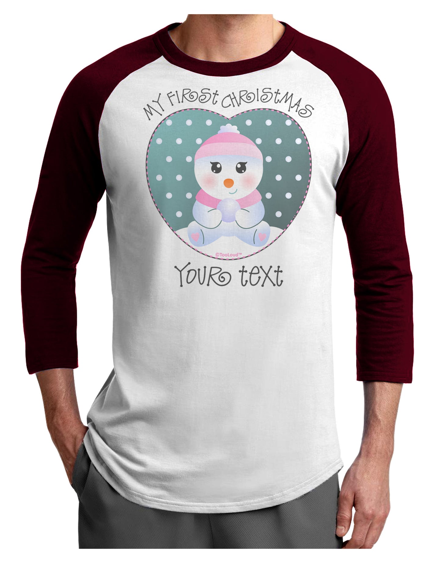 Personalized My First Christmas Snowbaby Girl Adult Raglan Shirt-TooLoud-White-Cardinal-X-Small-Davson Sales