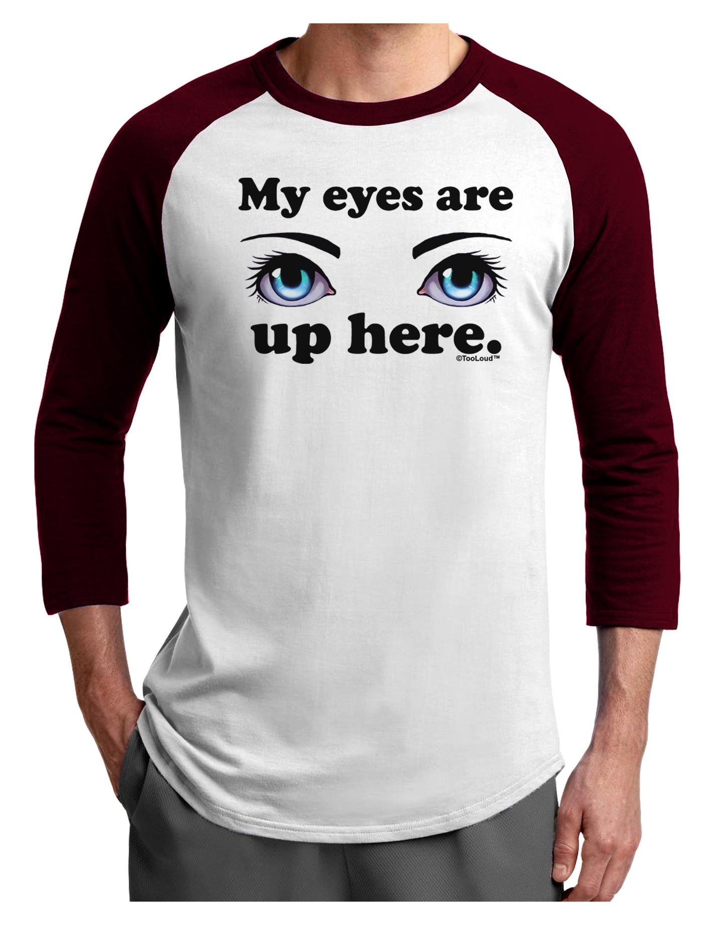 Eye Up Here Adult Raglan Shirt-TooLoud-White-Cardinal-X-Small-Davson Sales