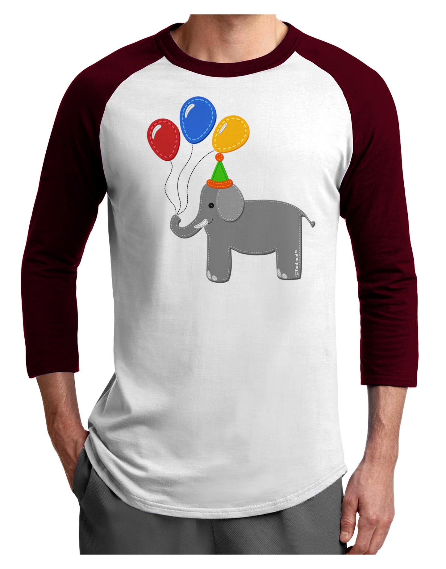 Cute Elephant with Balloons Adult Raglan Shirt-TooLoud-White-Cardinal-X-Small-Davson Sales