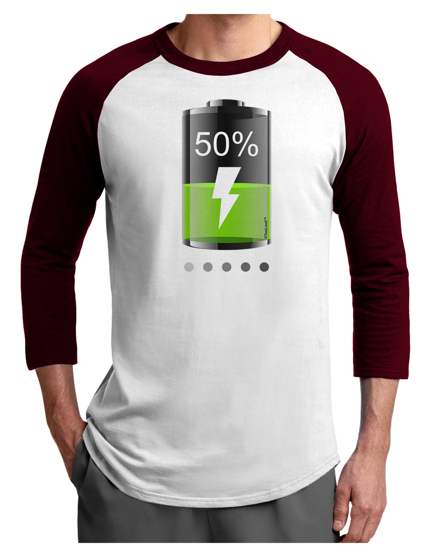 Half Energy 50 Percent Adult Raglan Shirt-Raglan Shirt-TooLoud-White-Cardinal-X-Small-Davson Sales
