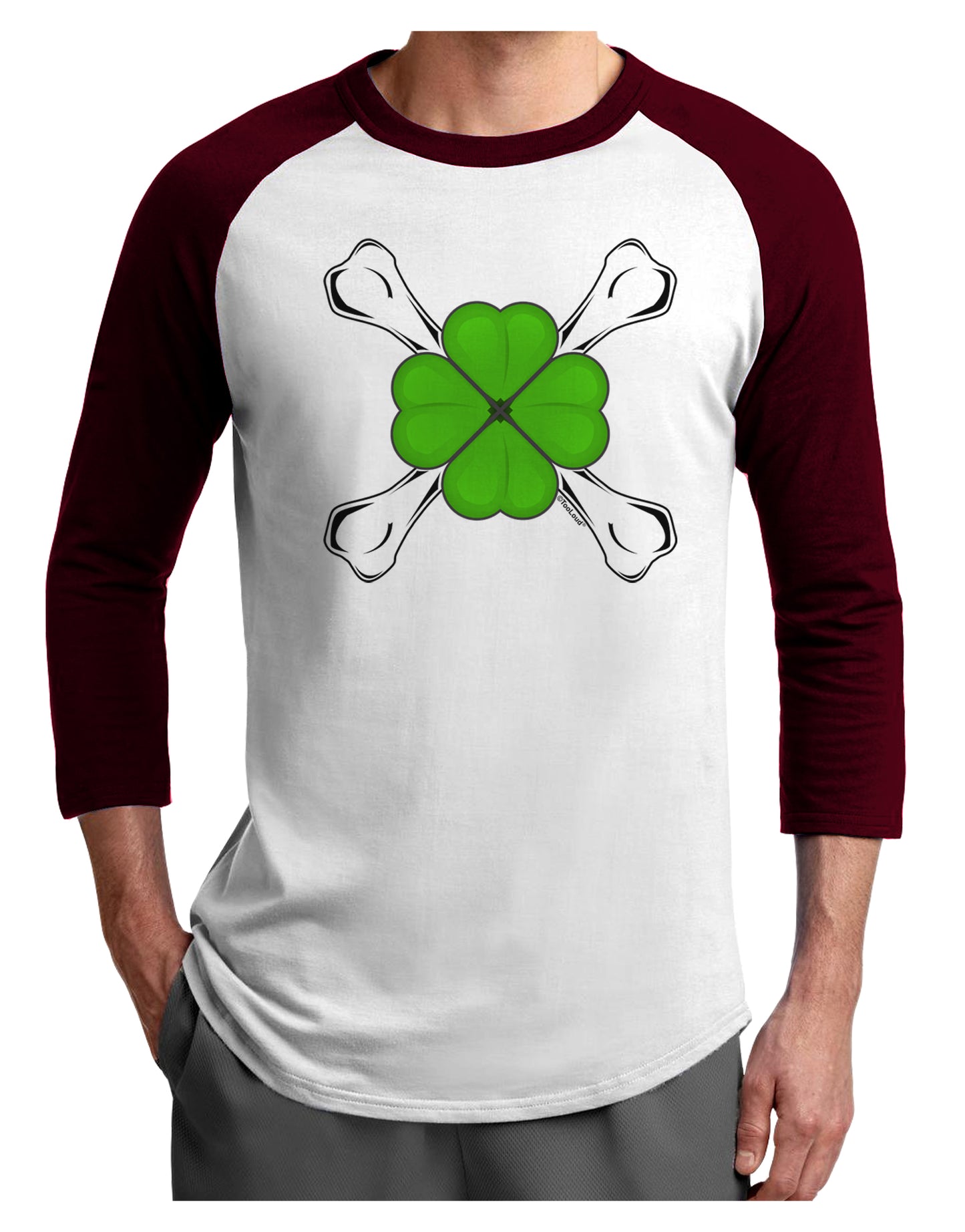 Clover and Crossbones Adult Raglan Shirt by TooLoud-TooLoud-White-Cardinal-X-Small-Davson Sales