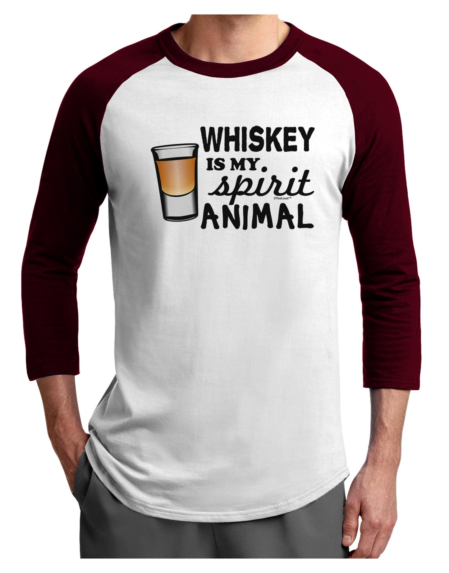 TooLoud Whiskey Is My Spirit Animal Adult Raglan Shirt-Raglan Shirt-TooLoud-White-Cardinal-X-Small-Davson Sales